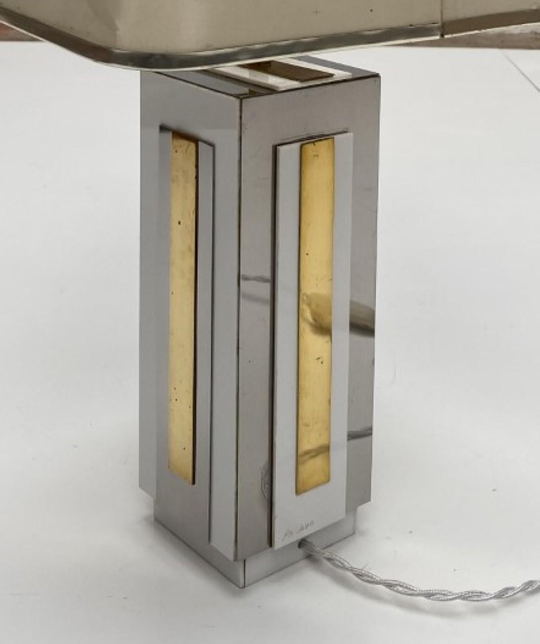 Sculptural Relief Table Lamp by Sculptor 'PH Jean' 1970 Brass Inox Lucite Signed For Sale 3