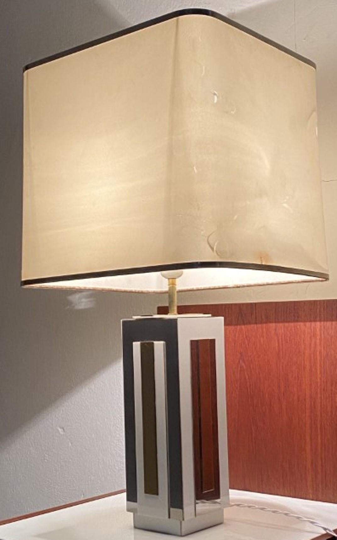 Mid-Century Modern Sculptural Relief Table Lamp by Sculptor 'PH Jean' 1970 Brass Inox Lucite Signed For Sale