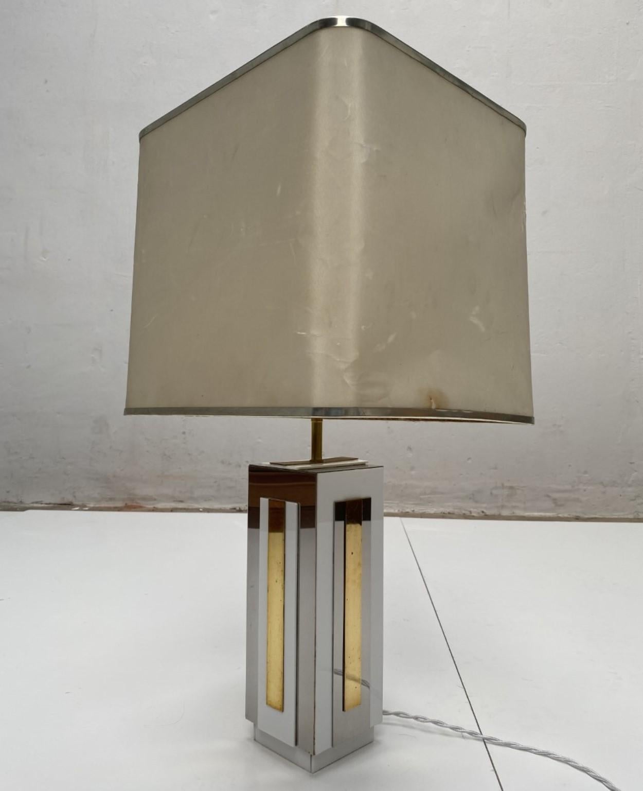 Hand-Crafted Sculptural Relief Table Lamp by Sculptor 'PH Jean' 1970 Brass Inox Lucite Signed For Sale