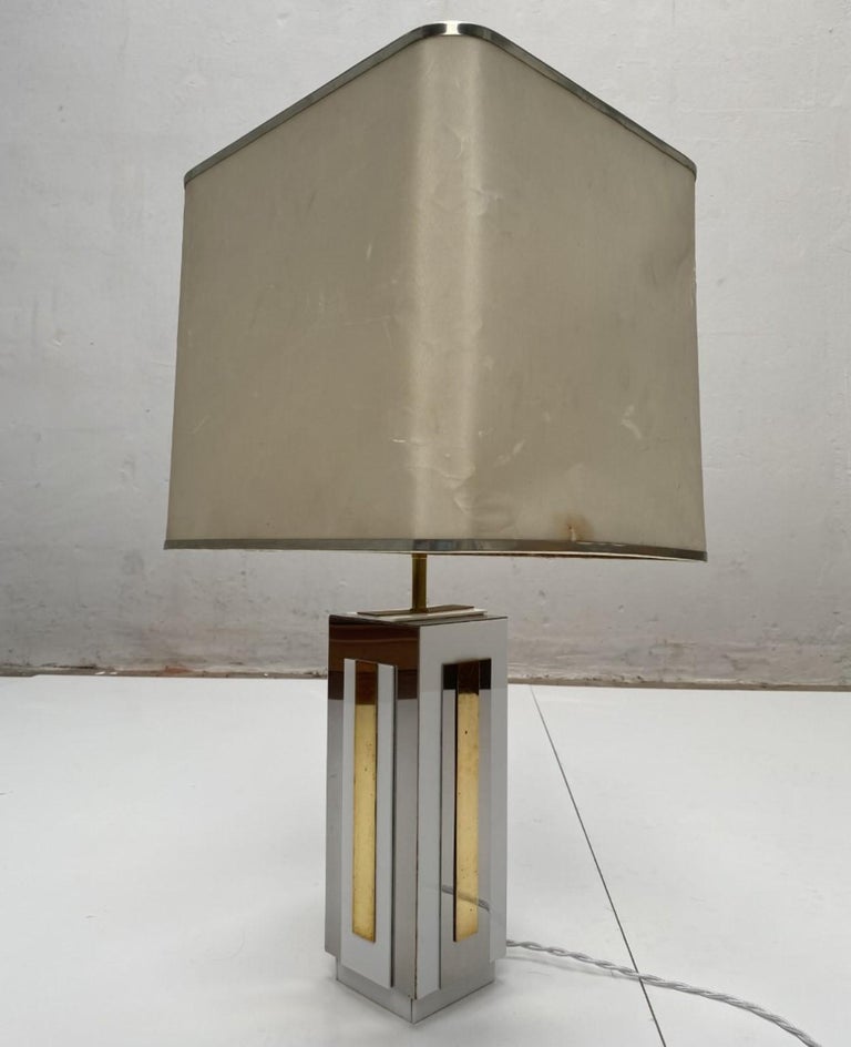 Relief Table Lamp by Sculptor 'PH Jean' 1970 Brass Inox Lucite Signed For Sale at