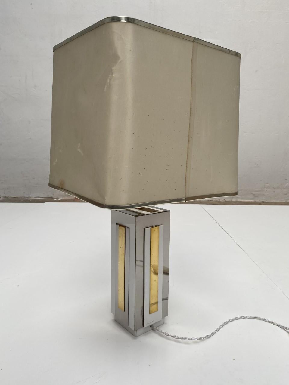 Late 20th Century Sculptural Relief Table Lamp by Sculptor 'PH Jean' 1970 Brass Inox Lucite Signed For Sale