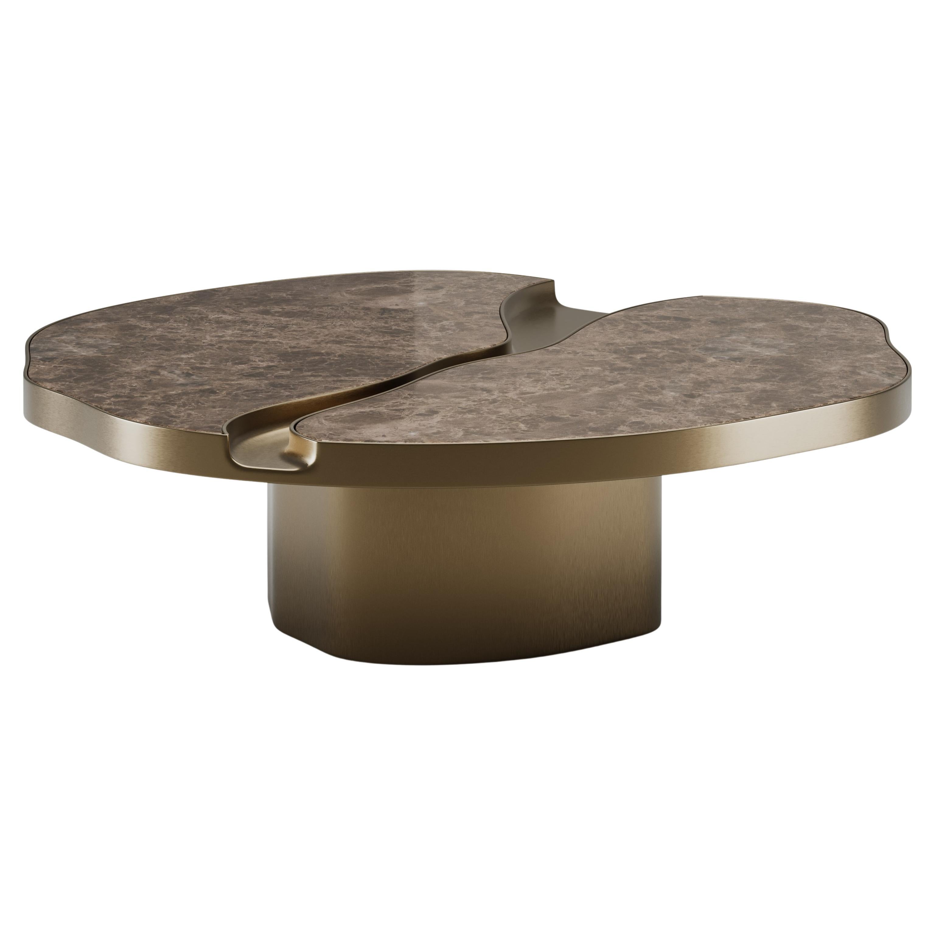 Sculptural Retiva Coffee Table With Emperador Marble Top