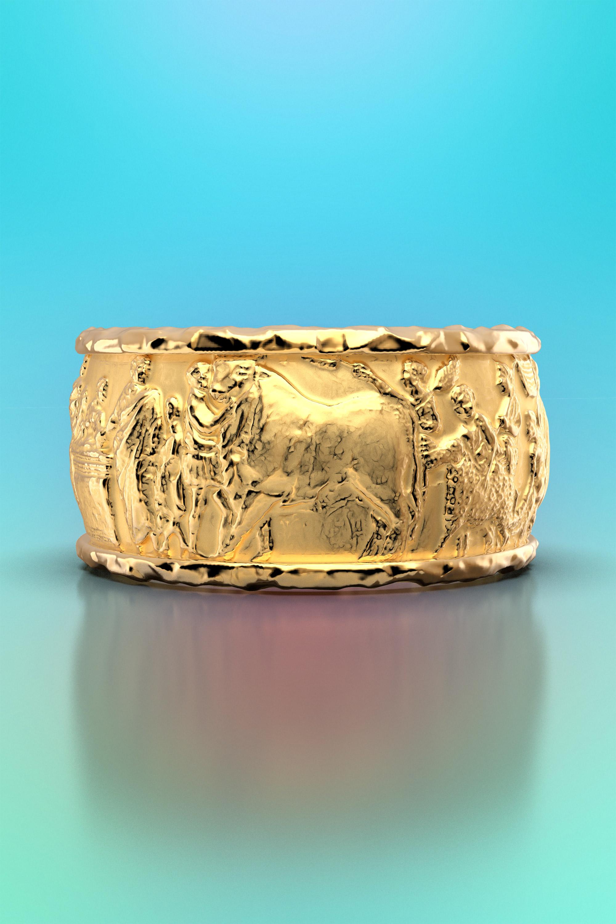 Im Angebot: Skulpturaler Ring, Ring aus massivem Gold im antiken Stil, 14k Gold, hergestellt in Italien () 14