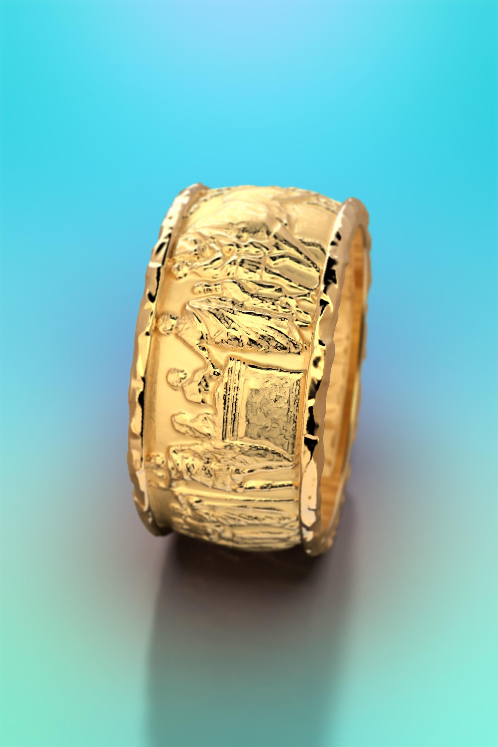 Im Angebot: Skulpturaler Ring, Ring aus massivem Gold im antiken Stil, 14k Gold, hergestellt in Italien () 17