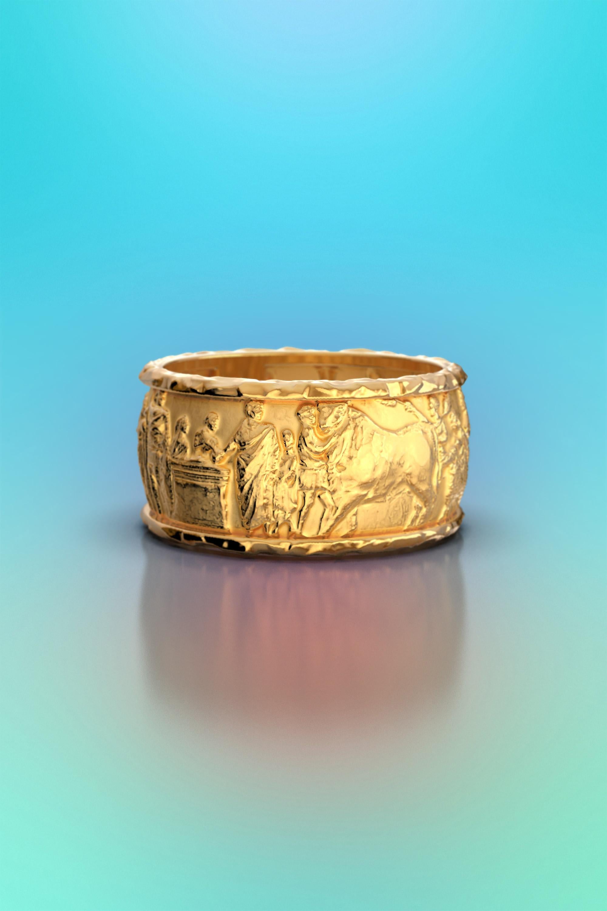 Im Angebot: Skulpturaler Ring, Ring aus massivem Gold im antiken Stil, 14k Gold, hergestellt in Italien () 3
