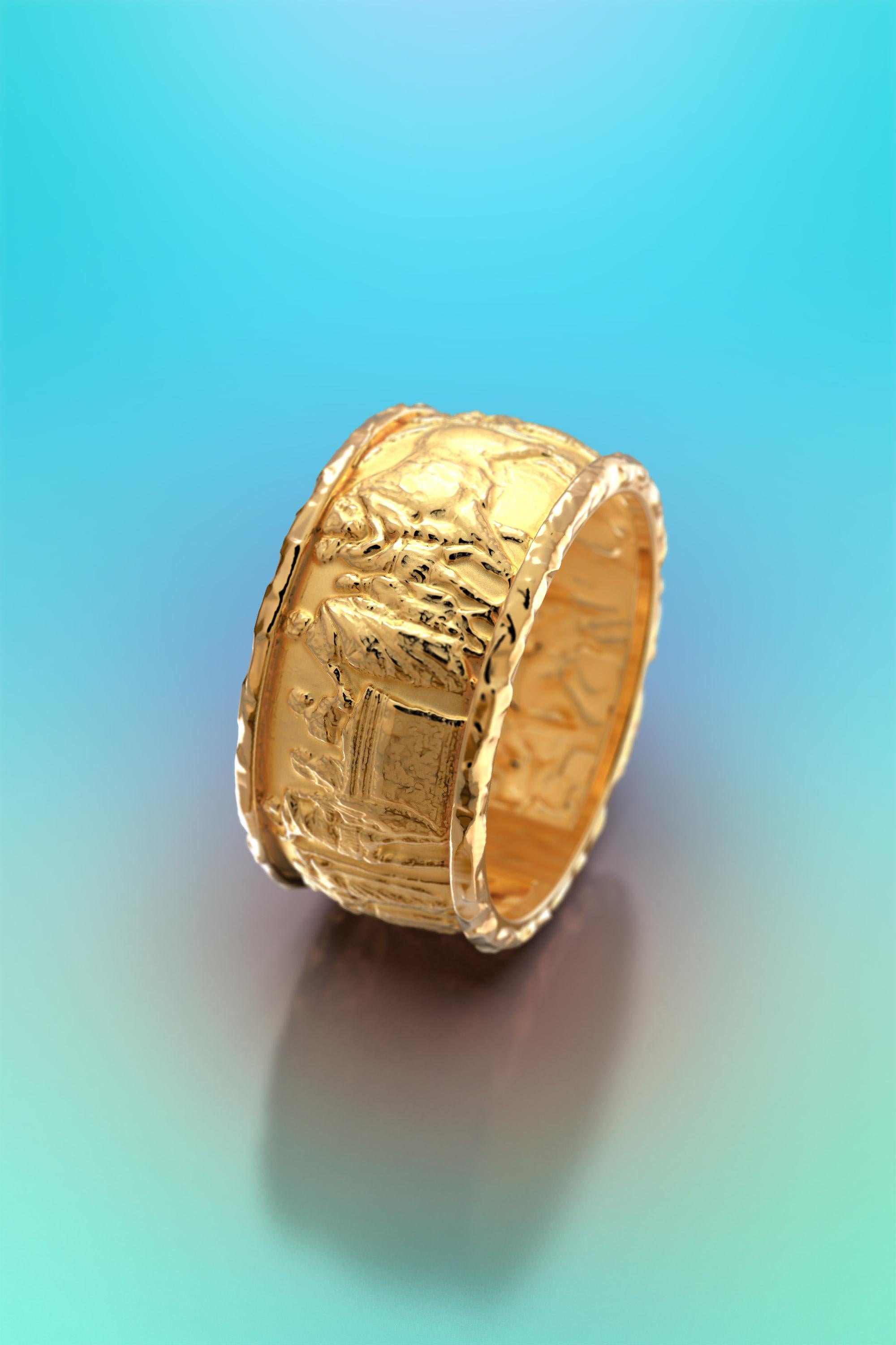 Im Angebot: Skulpturaler Ring, Ring aus massivem Gold im antiken Stil, 14k Gold, hergestellt in Italien () 9