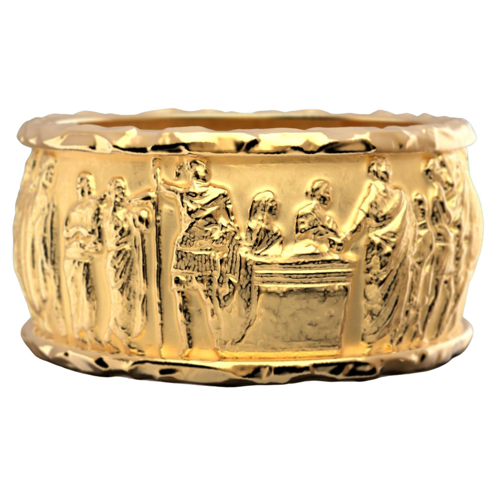 Anillo Escultural, Anillo de Oro Macizo Estilo Antiguo, Anillo de Oro de 14k Fabricado en Italia