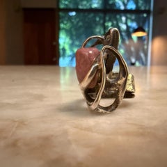 Sculptural Ring With a Silver-Toned Metal Pink Stone Krahe