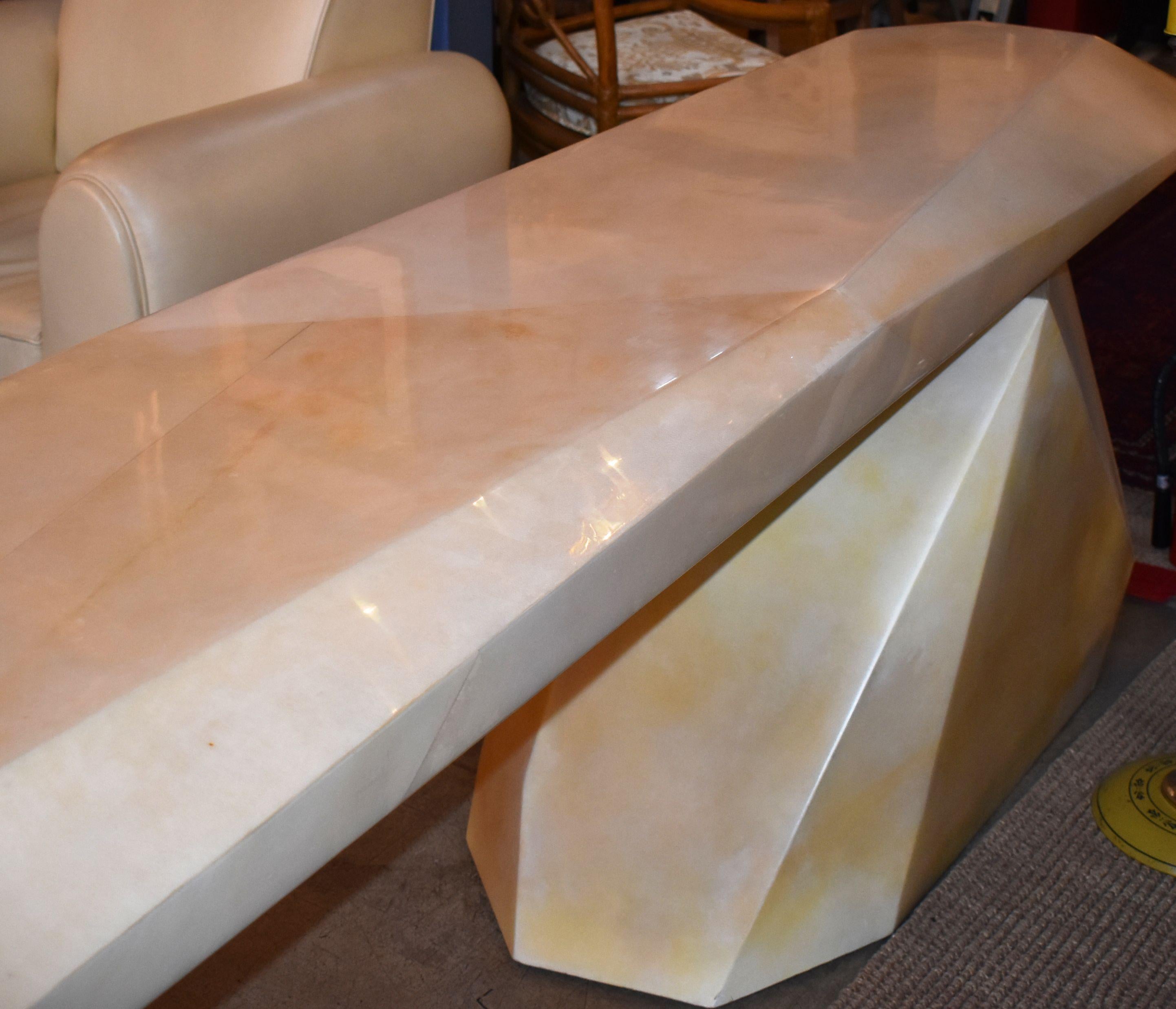 Brass Sculptural Rock Design Parchment Console Table