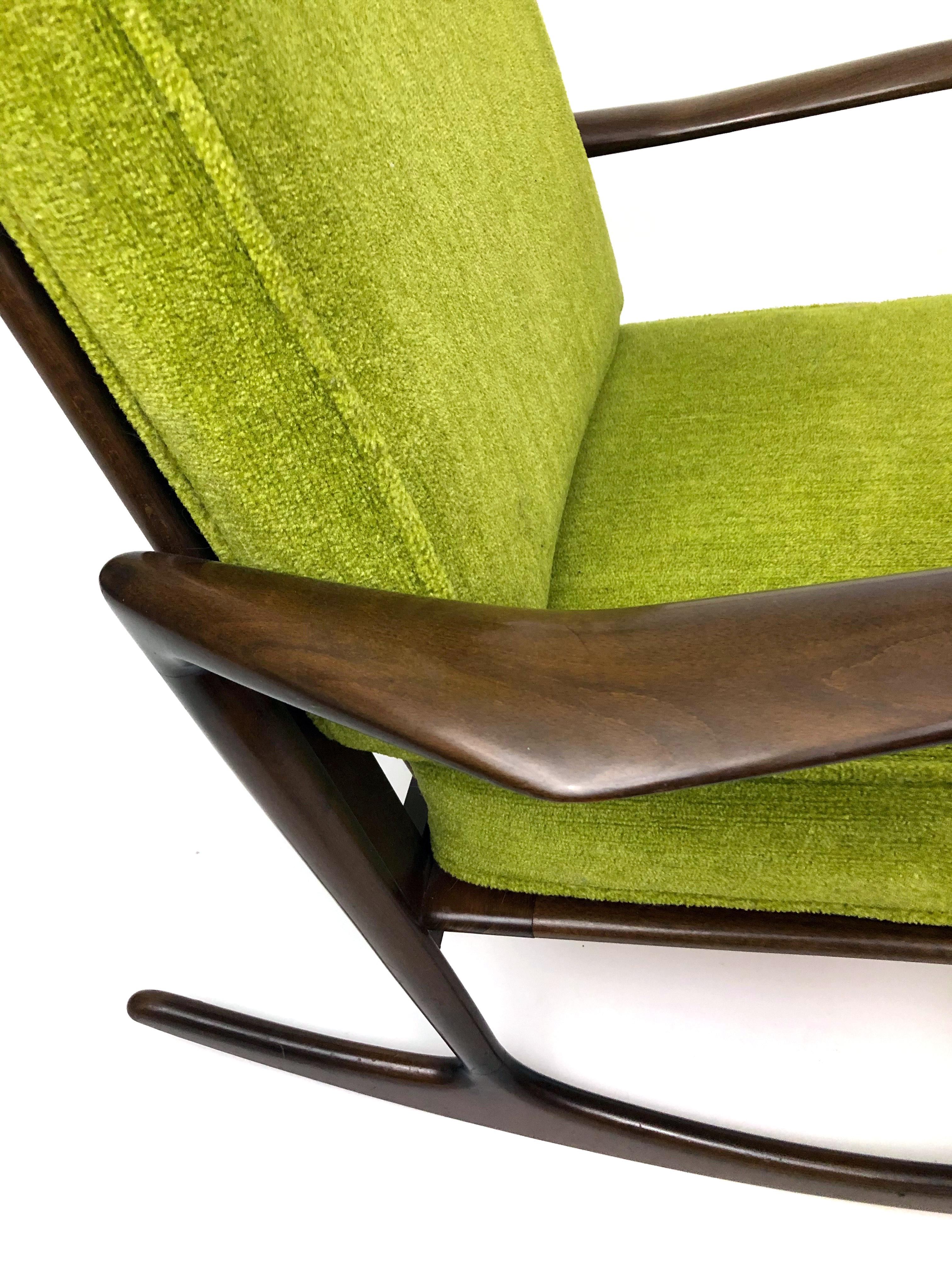 Upholstery Sculptural Walnut Rocking Chair by Ib Kofod-Larsen
