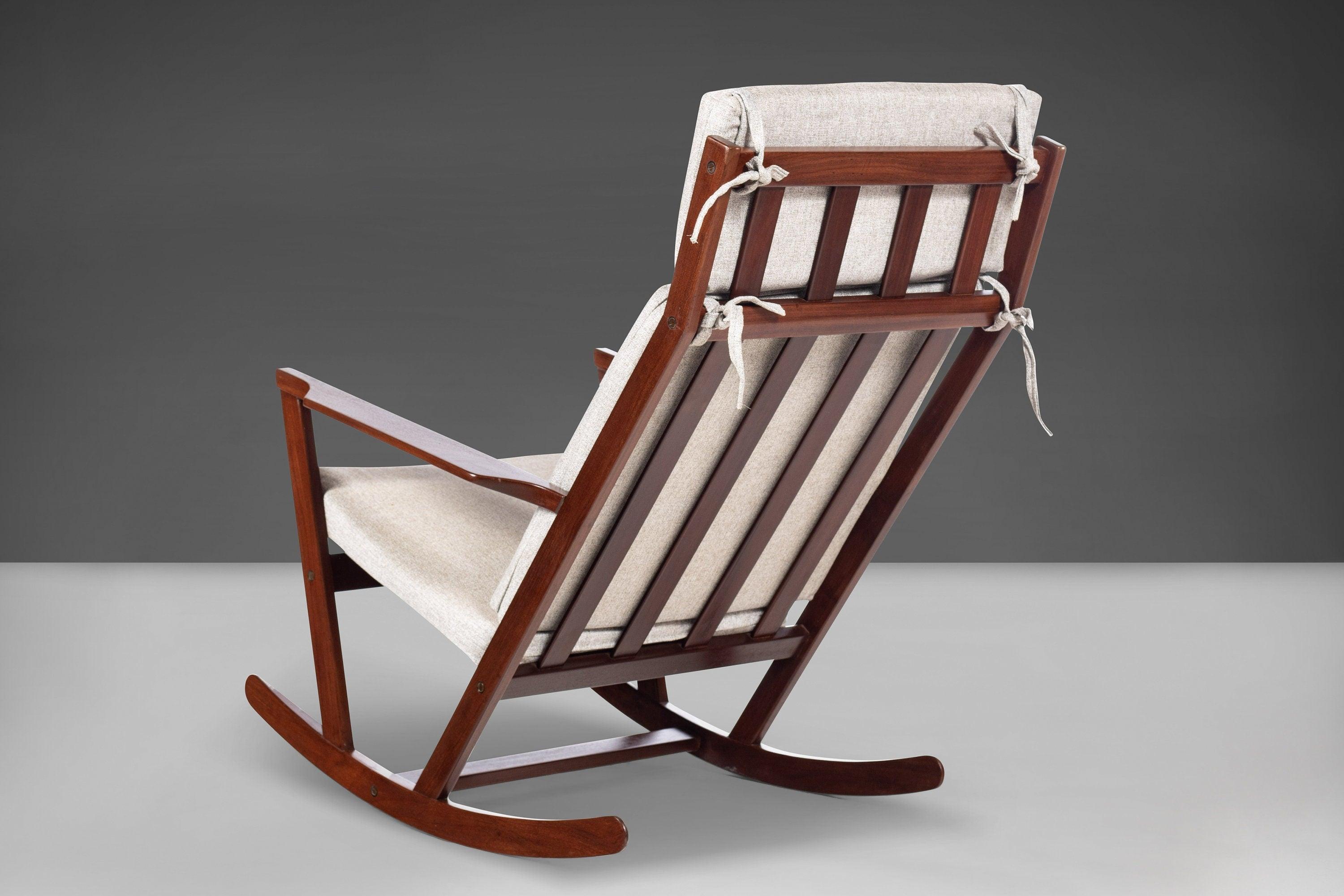 Mid-Century Modern Rocking Chair by Poul Volther for Frem Rojle in Afromosia, New Fabric, c. 1960s For Sale