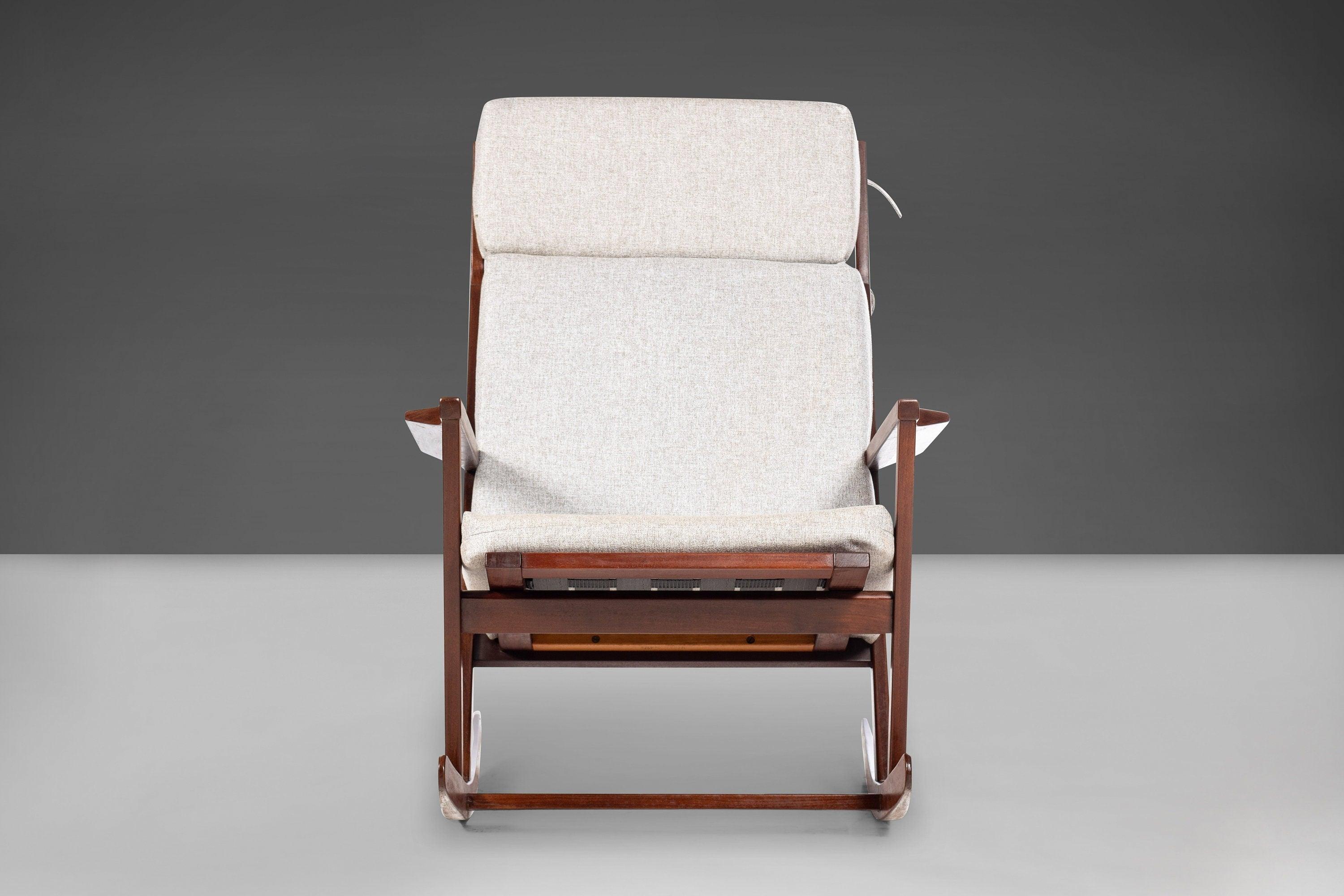 Rocking Chair by Poul Volther for Frem Rojle in Afromosia, New Fabric, c. 1960s In Good Condition For Sale In Deland, FL