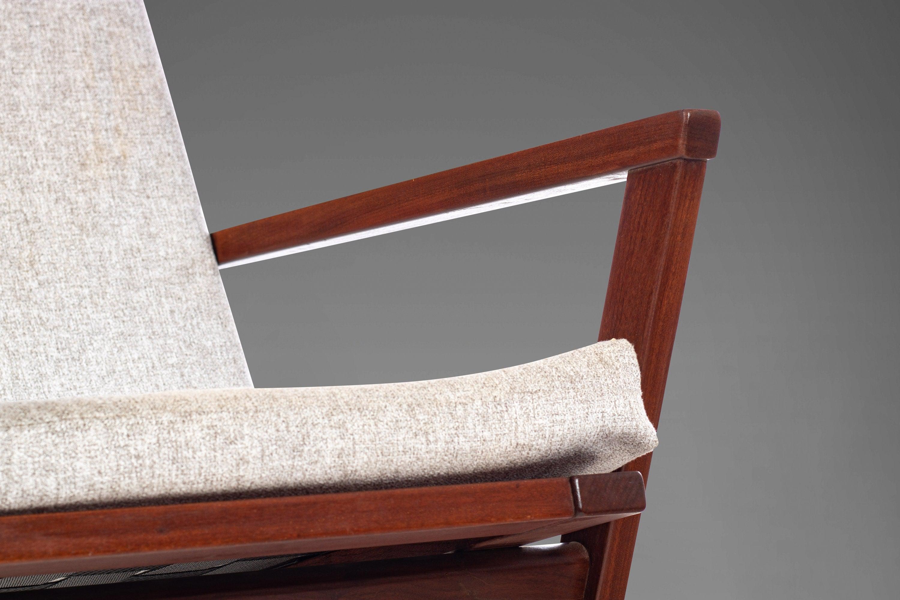 Wood Rocking Chair by Poul Volther for Frem Rojle in Afromosia, New Fabric, c. 1960s For Sale