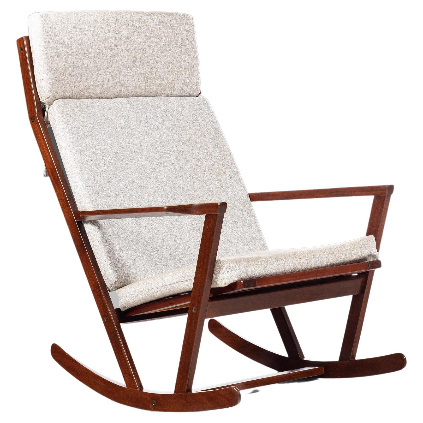 Rocking Chair by Poul Volther for Frem Rojle in Afromosia, New Fabric, c. 1960s For Sale