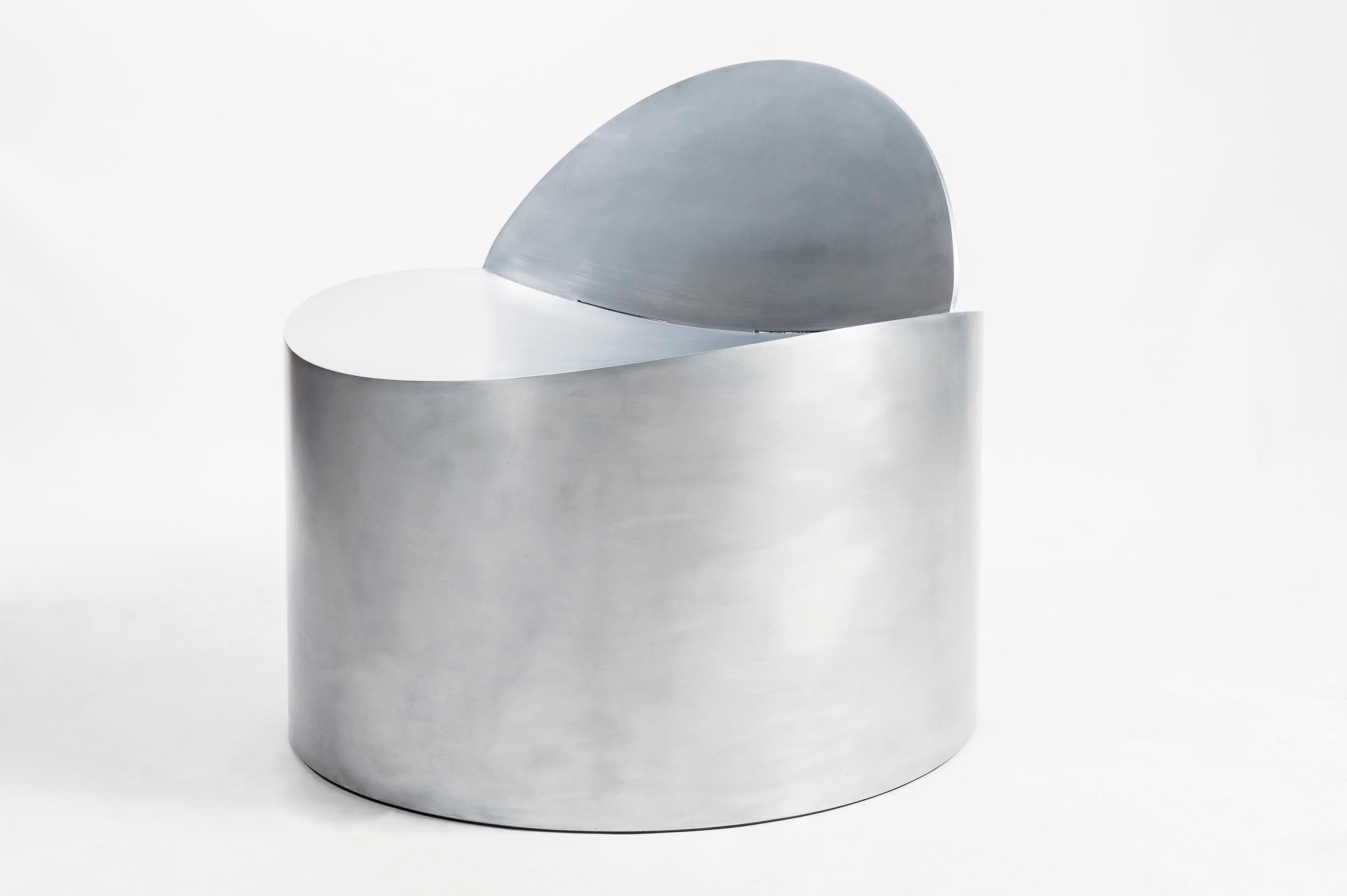 Sculptural Rolled Chair by Jonathan Nesci in Rolled Aluminum with Leather Pad In New Condition For Sale In Columbus, IN