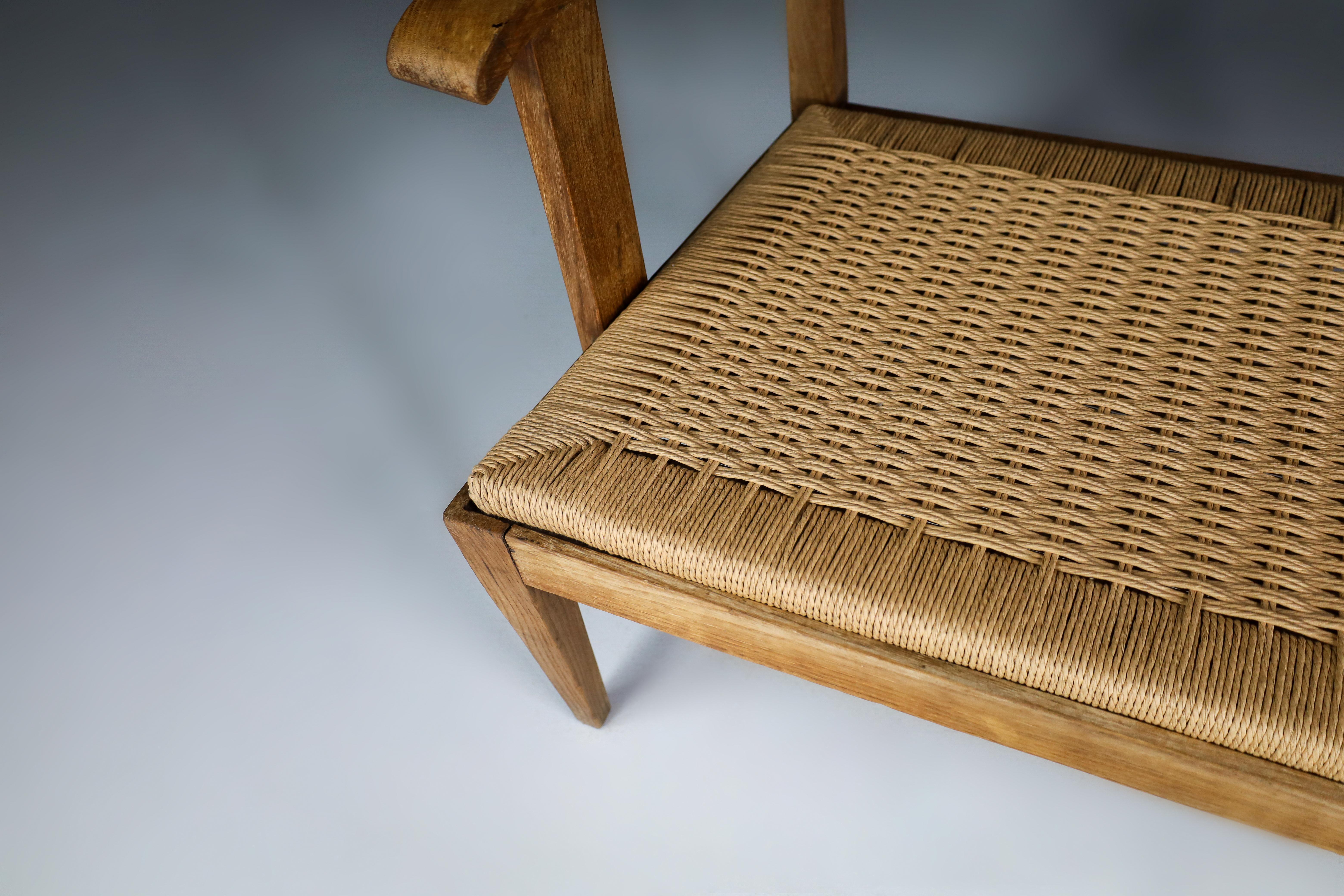 Sculptural Rope and Oak Settee or Bench, France 1950s   4
