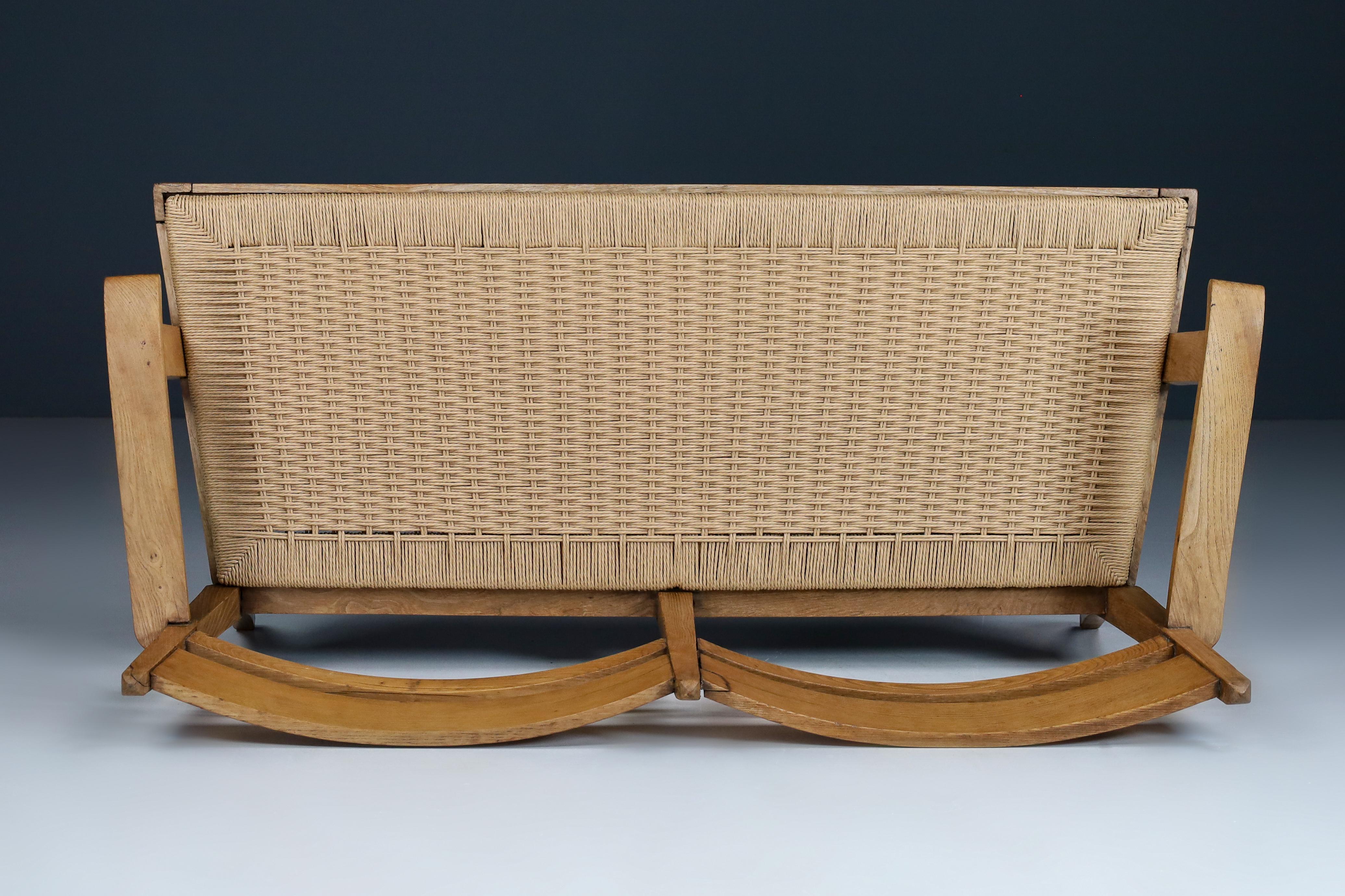 Sculptural Rope and Oak Settee or Bench, France 1950s   5