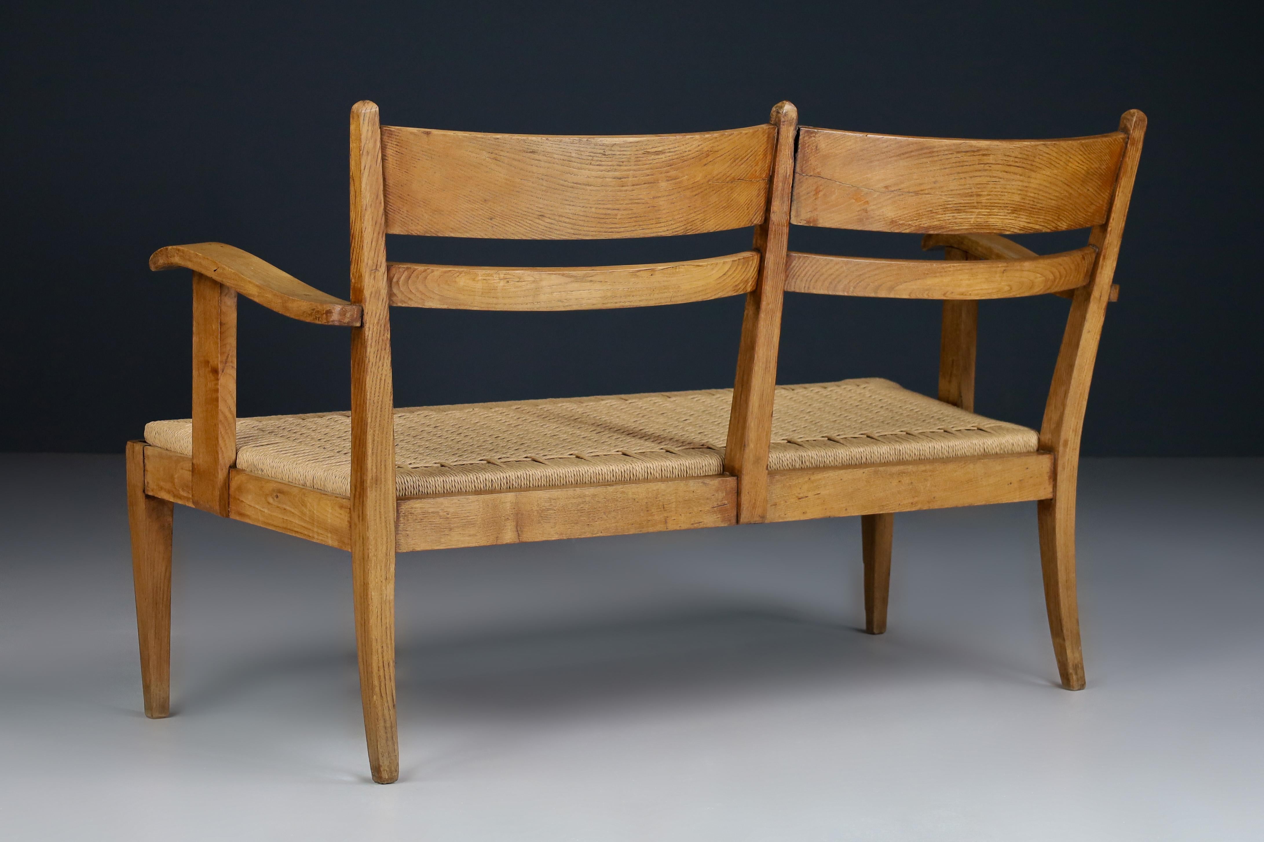 Sculptural Rope and Oak Settee or Bench, France 1950s   6