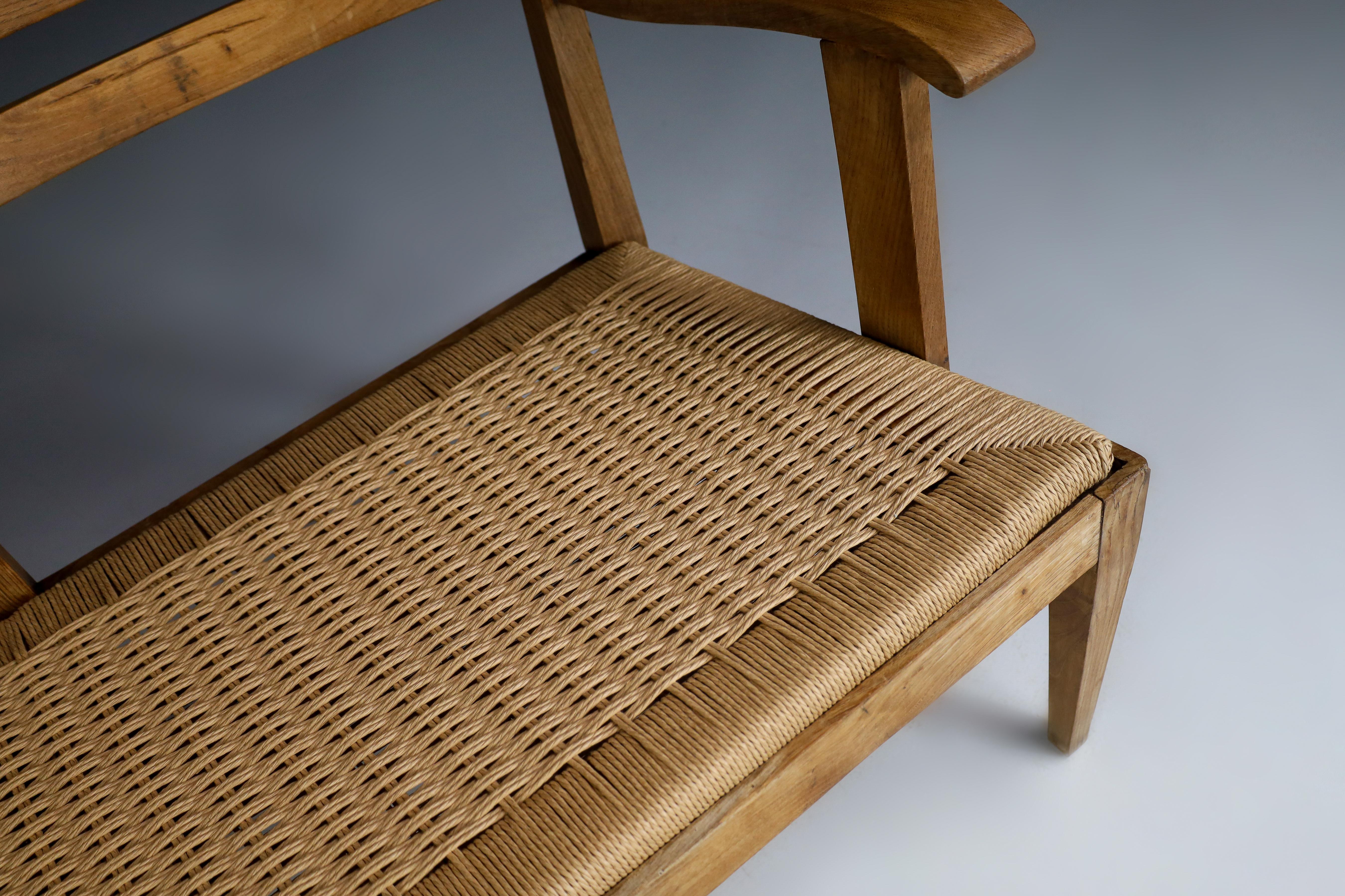 Sculptural Rope and Oak Settee or Bench, France 1950s   7