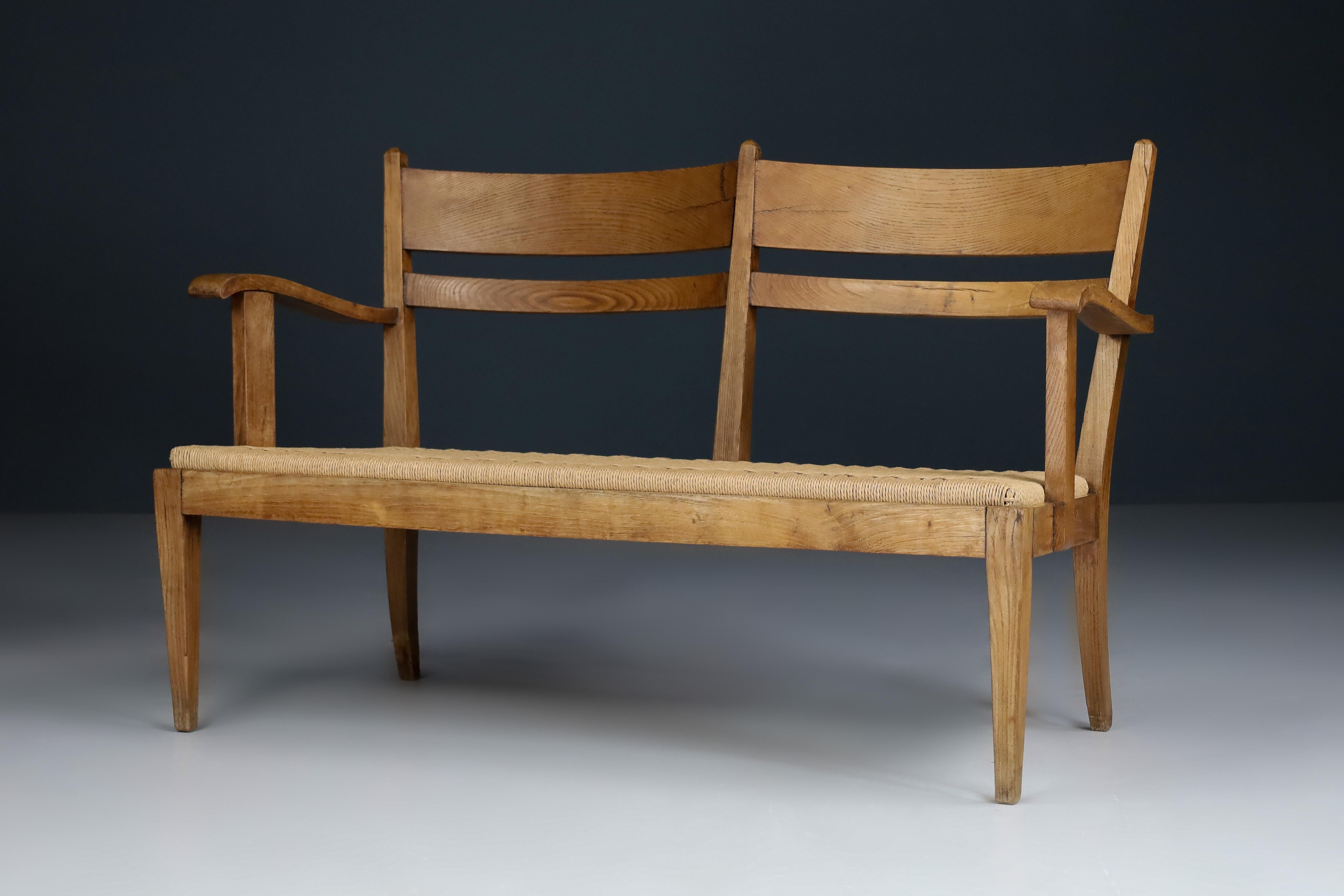 Sculptural Rope and Oak Settee or Bench, France 1950s   1