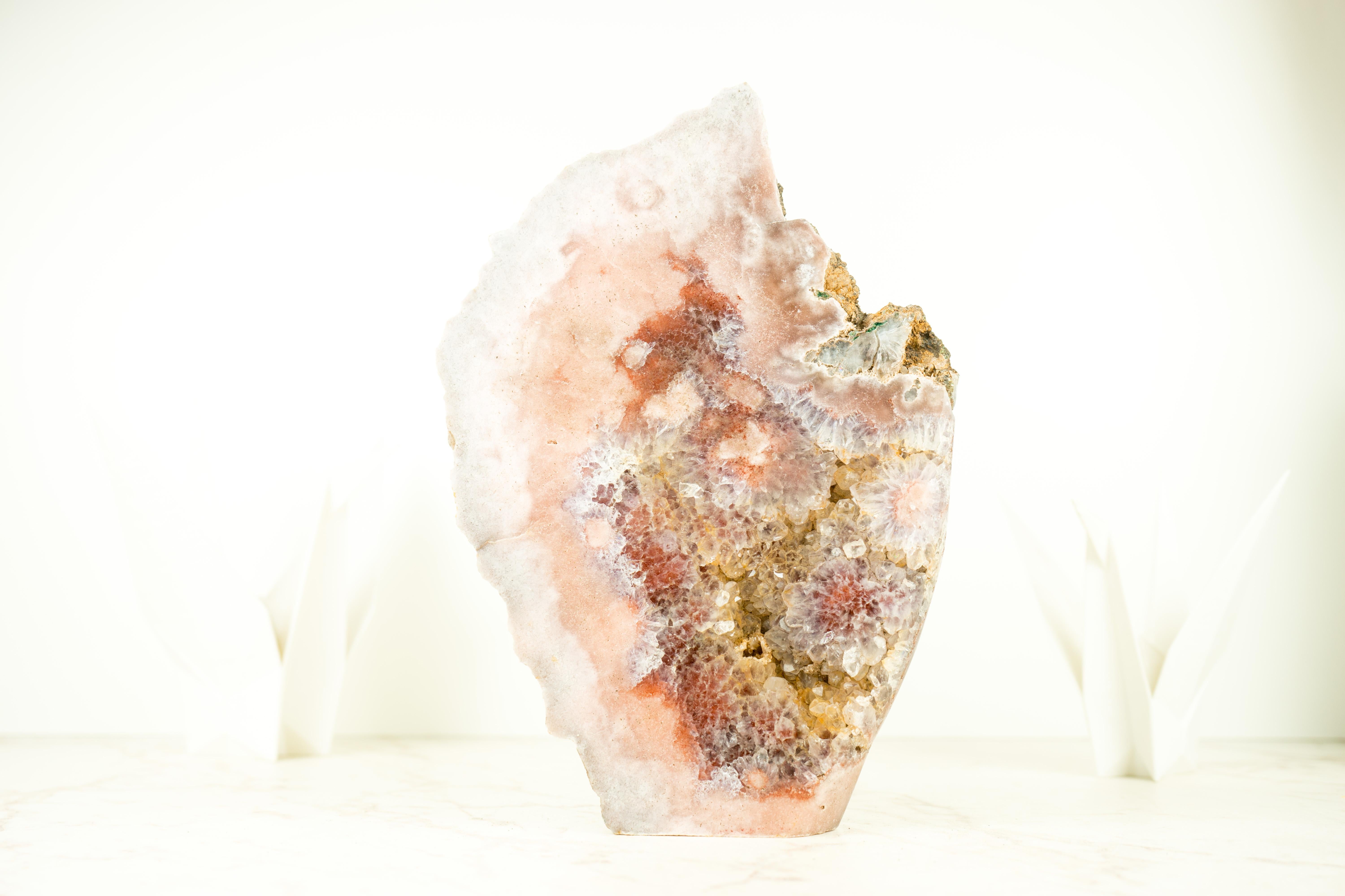 Sculptural Rose Amethyst Geode Slab with Pink and Red Amethyst, Crystal Decor For Sale 4