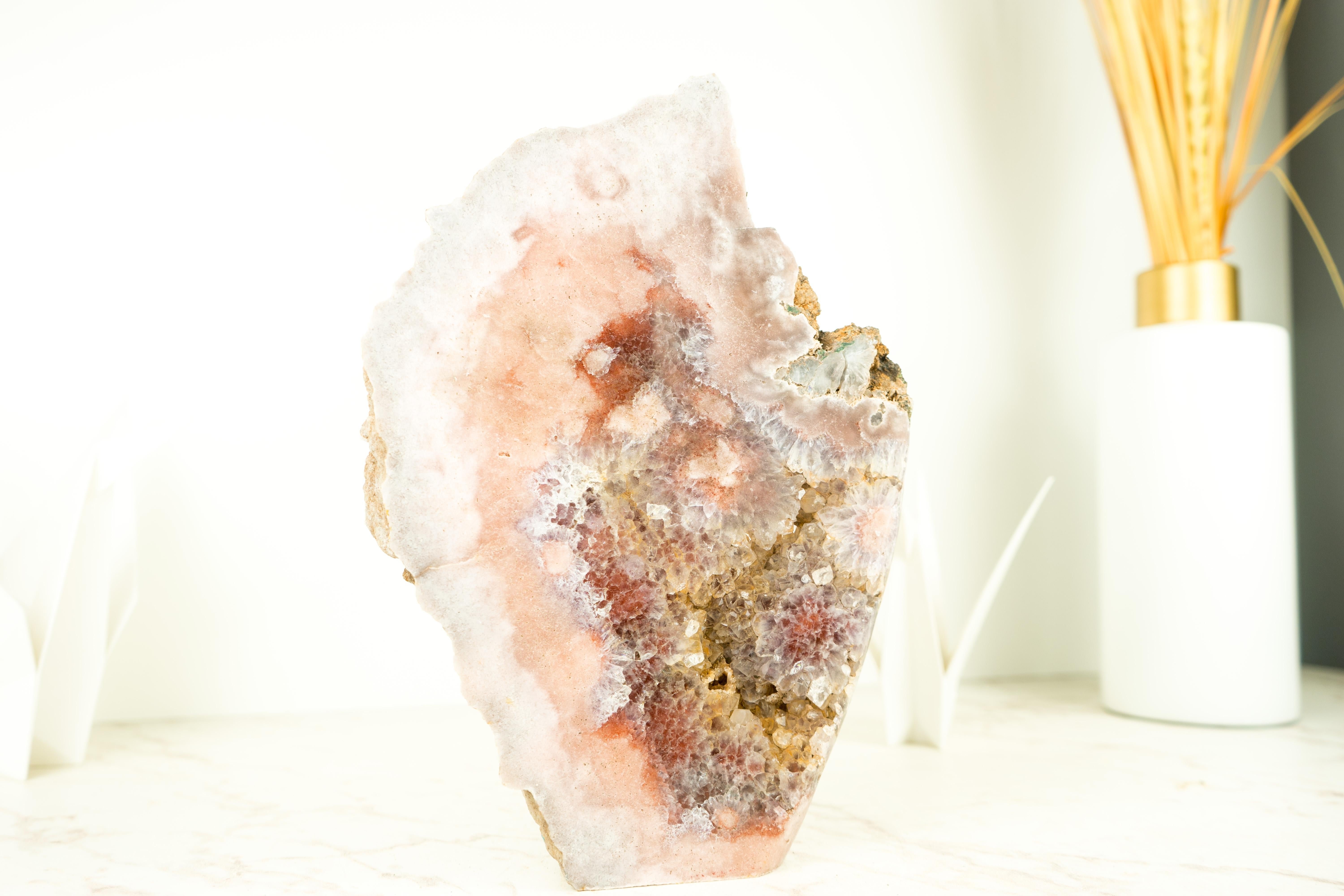 Sculptural Rose Amethyst Geode Slab with Pink and Red Amethyst, Crystal Decor For Sale 5