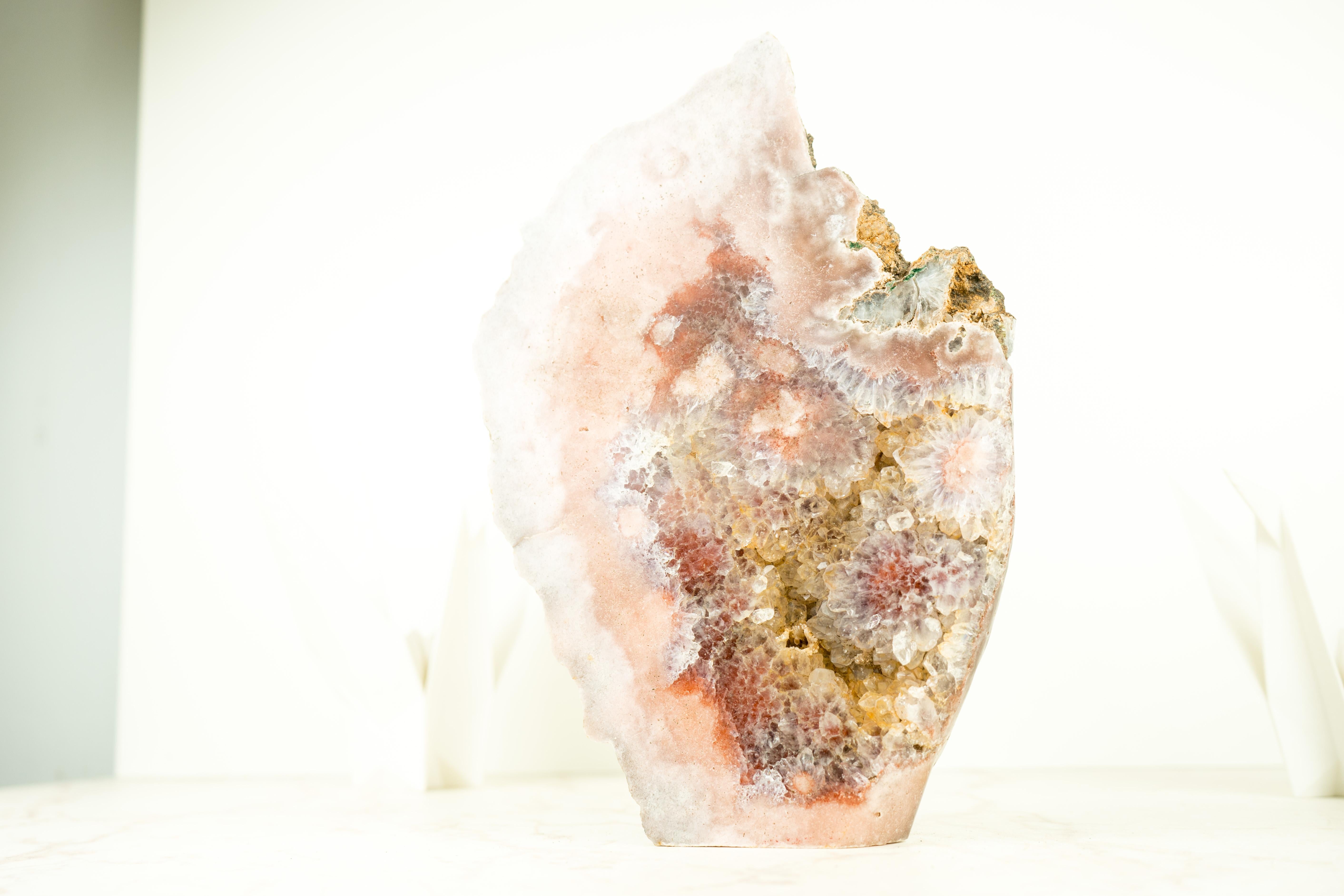 Sculptural Rose Amethyst Geode Slab with Pink and Red Amethyst, Crystal Decor For Sale 1