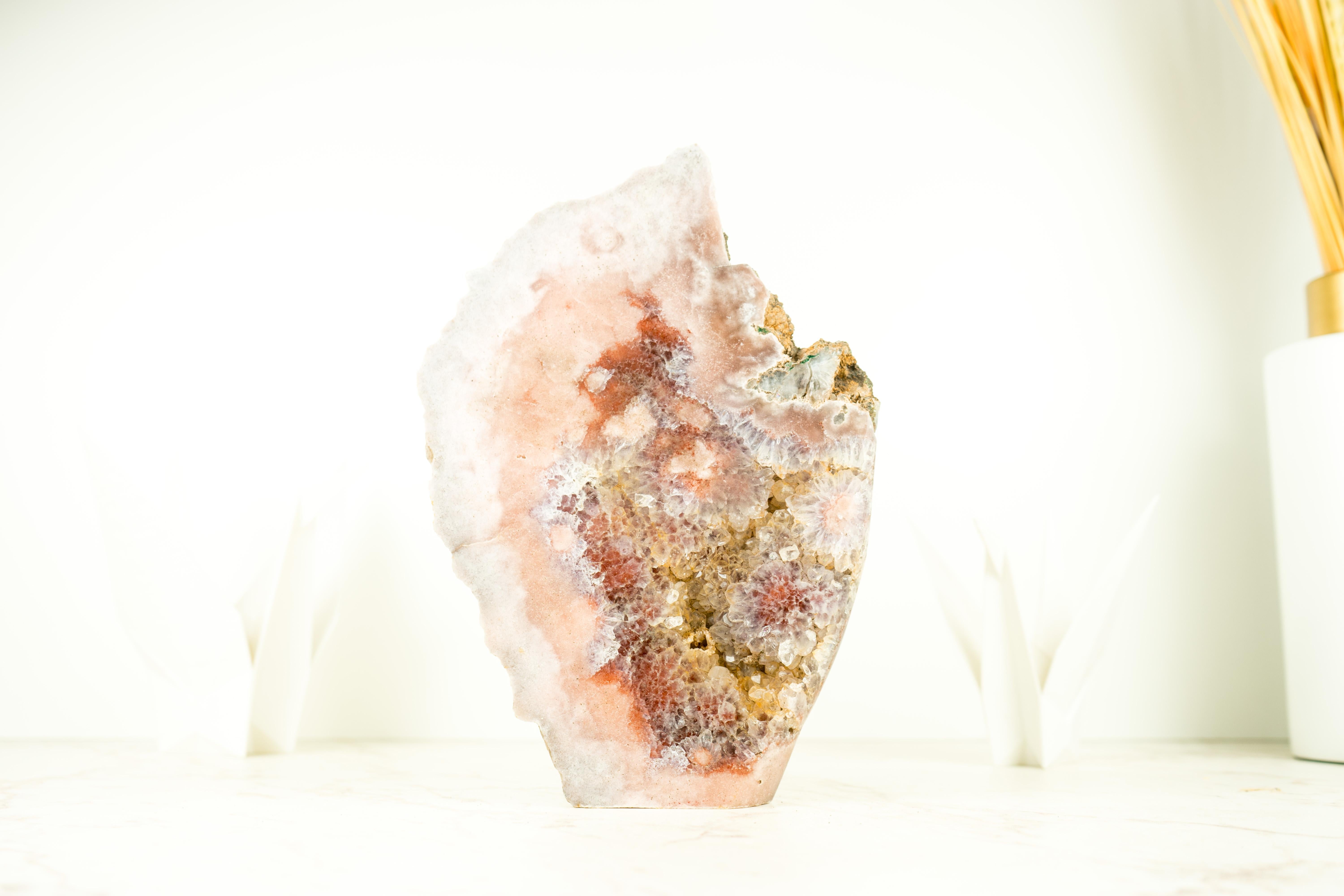 Sculptural Rose Amethyst Geode Slab with Pink and Red Amethyst, Crystal Decor For Sale 2