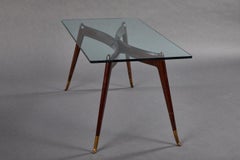 Sculptural Rosewood Coffee Table with Brass Sabots in the Manner of Ico Parisi