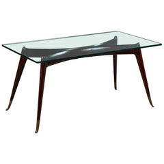 Sculptural Rosewood Coffee Table with Brass Sabots in the Manner of Ico Parisi