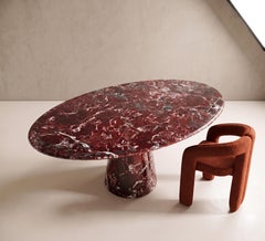 Sculptural Rosso Levanto Burgundy Marble Ellipse Table – Minimalist Conical Base