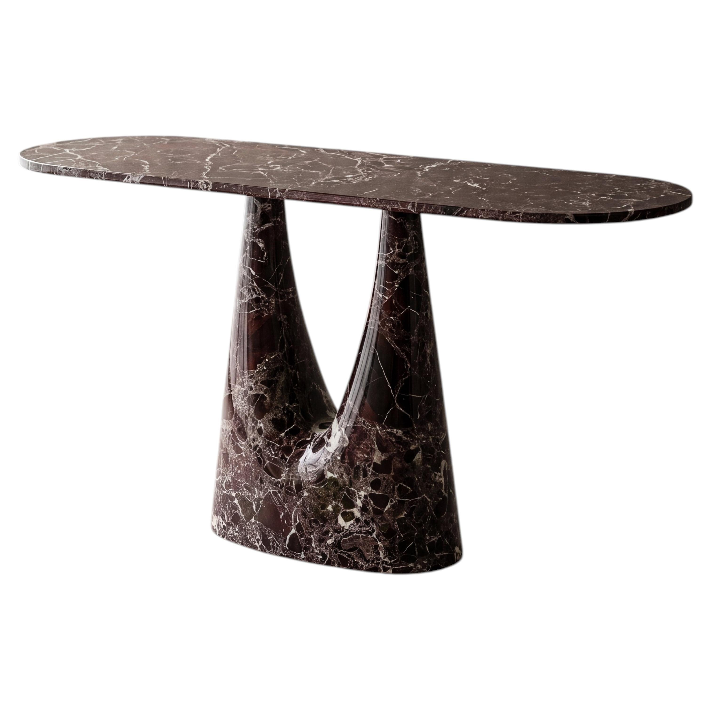 Sculptural Rosso Levanto Customizable Console Table, Large Marble Entryway Table