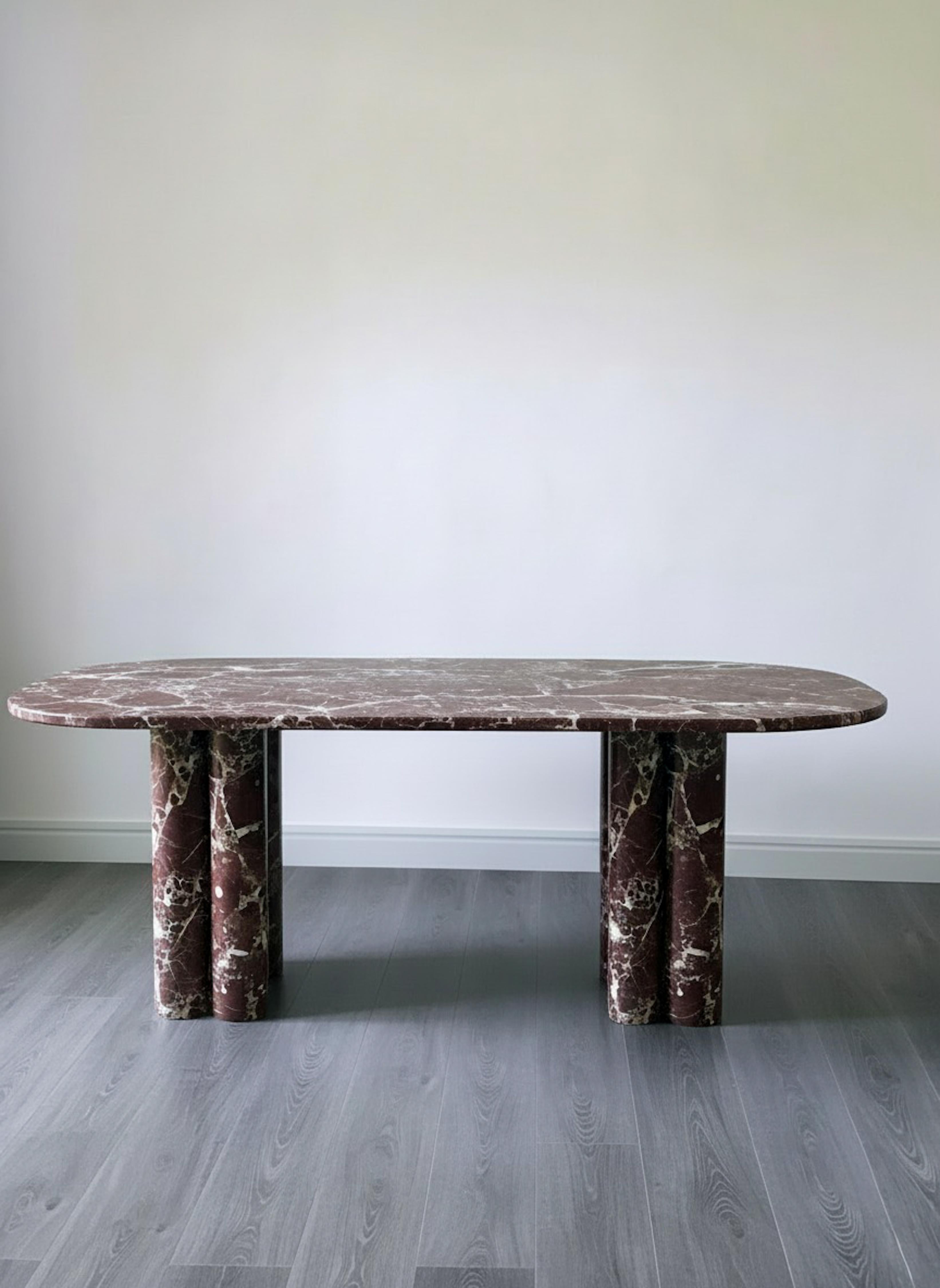 Arts and Crafts Sculptural Rosso Levanto Dining Table - Red Marble Dining Table For Sale