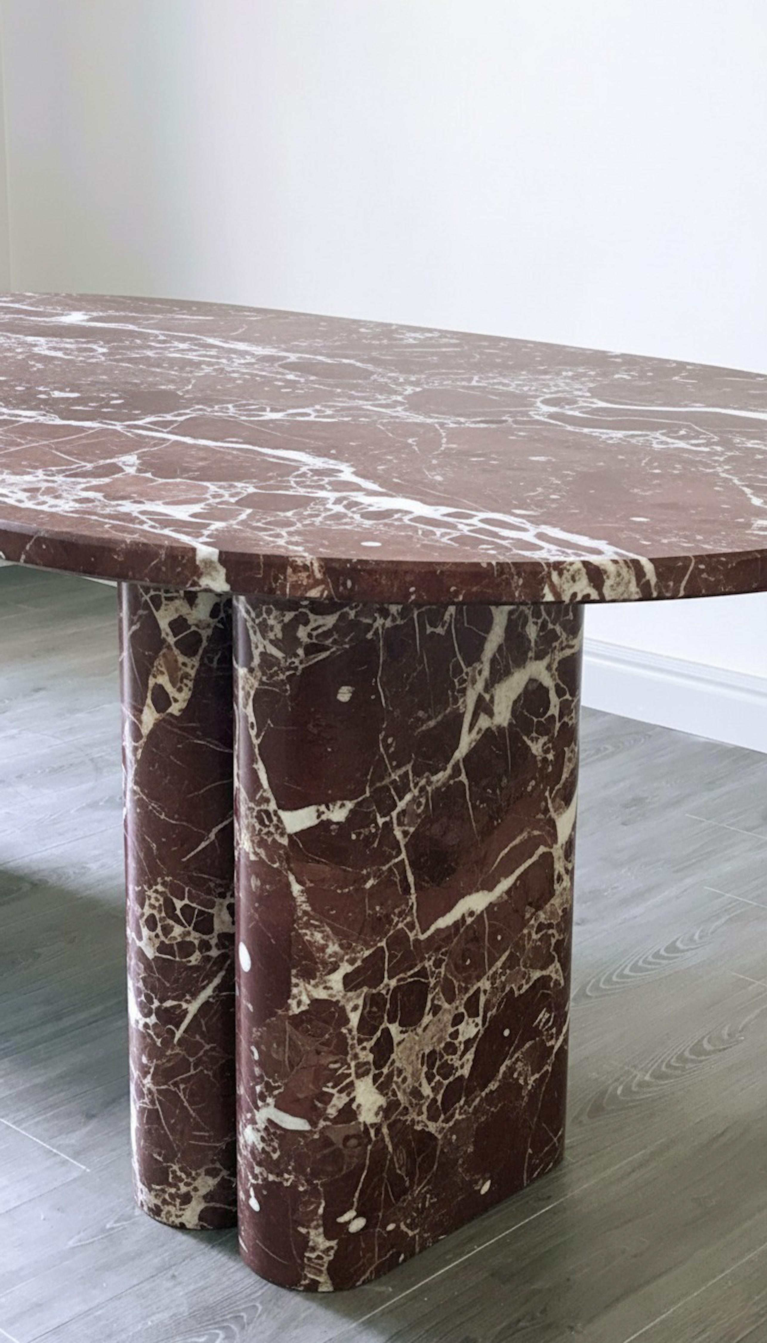 Carved Sculptural Rosso Levanto Dining Table - Red Marble Dining Table For Sale