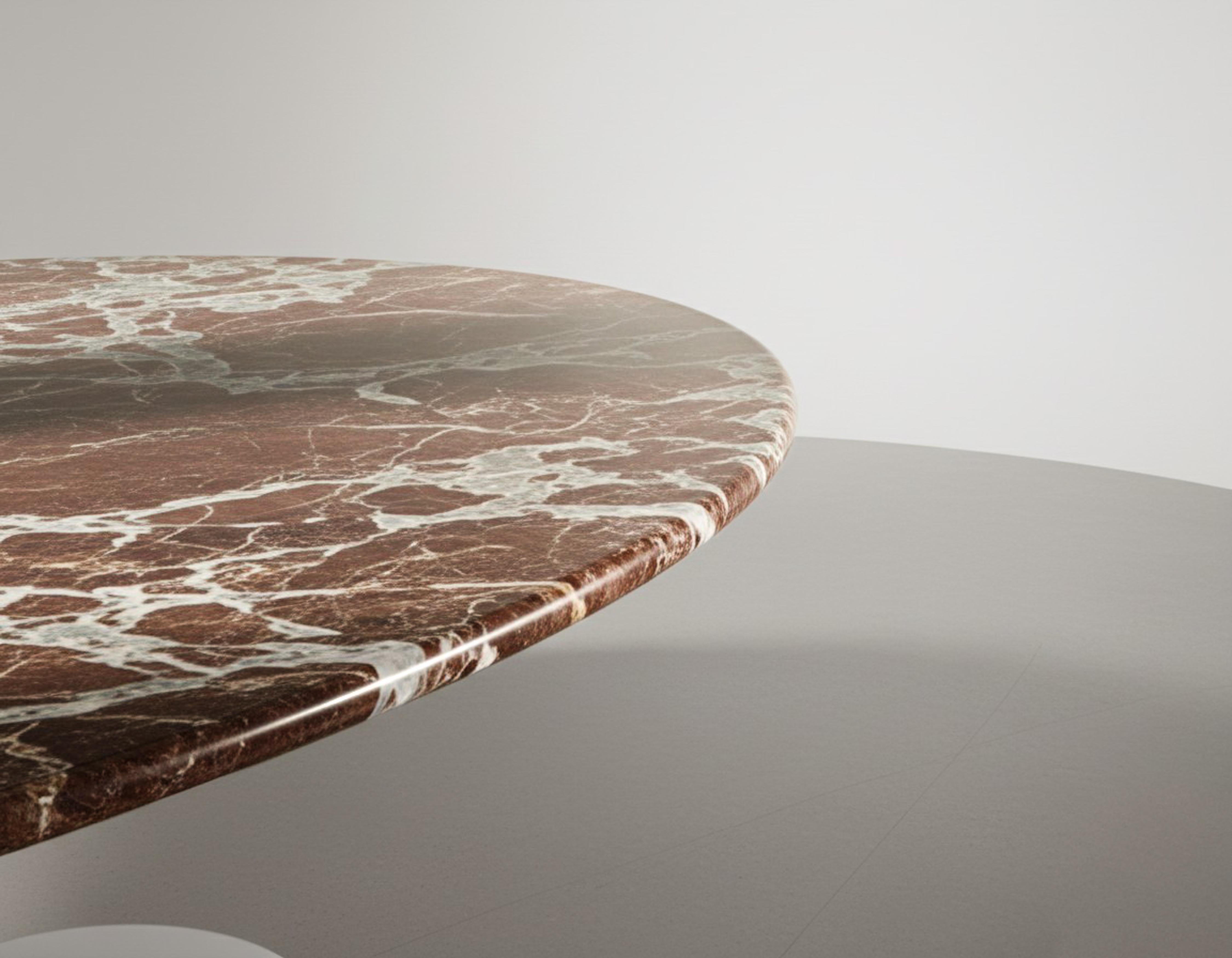 Arts and Crafts Sculptural Rosso Levanto Ellips Dining Table - Eliptical Marble Oval Table For Sale