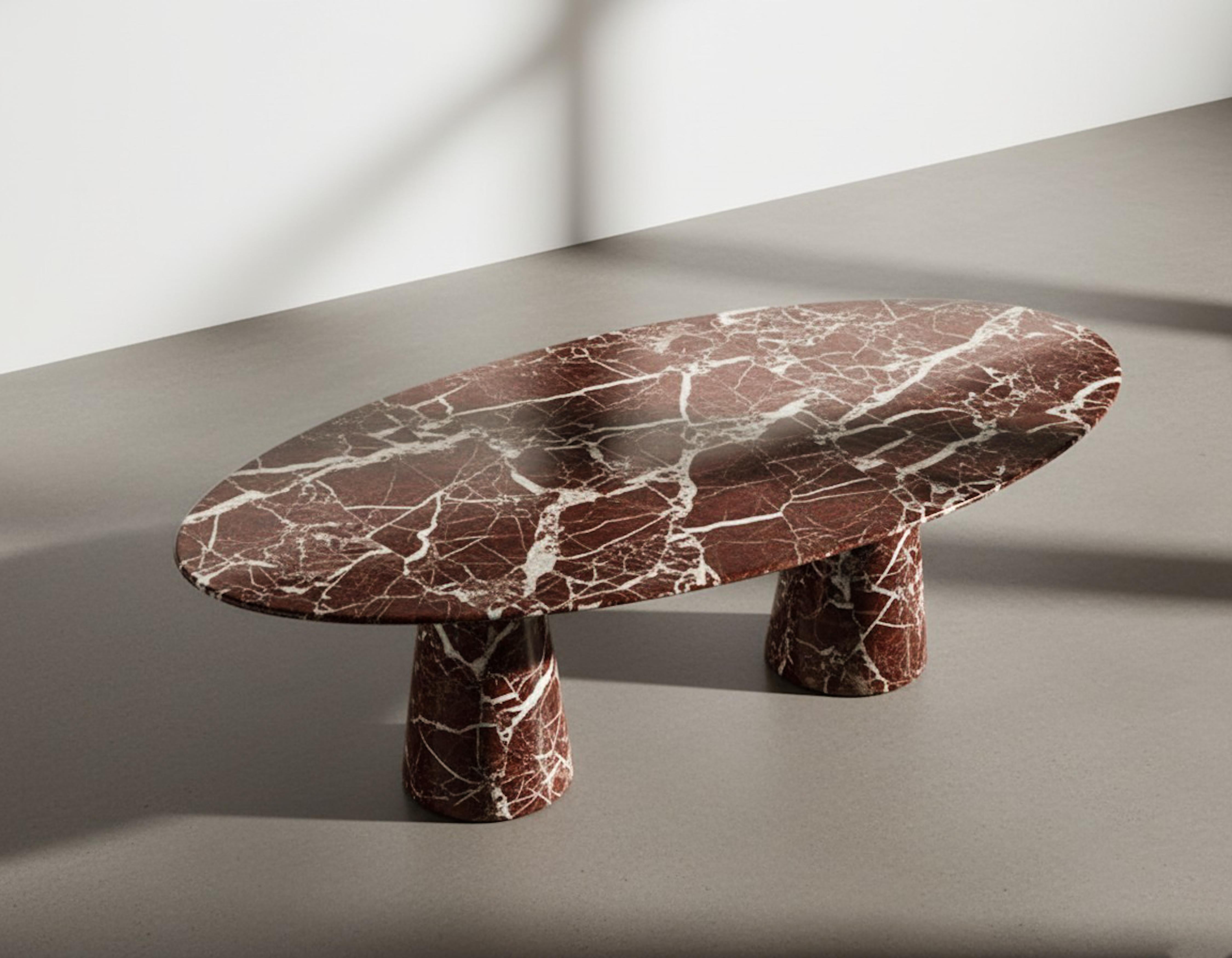 Turkish Sculptural Rosso Levanto Ellips Dining Table - Eliptical Marble Oval Table For Sale