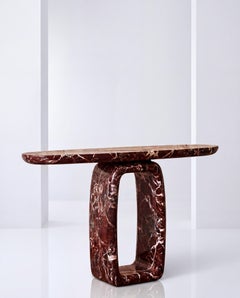Sculptural Rosso Levanto Marble Console Table, Burgundy Marble Entryway Table