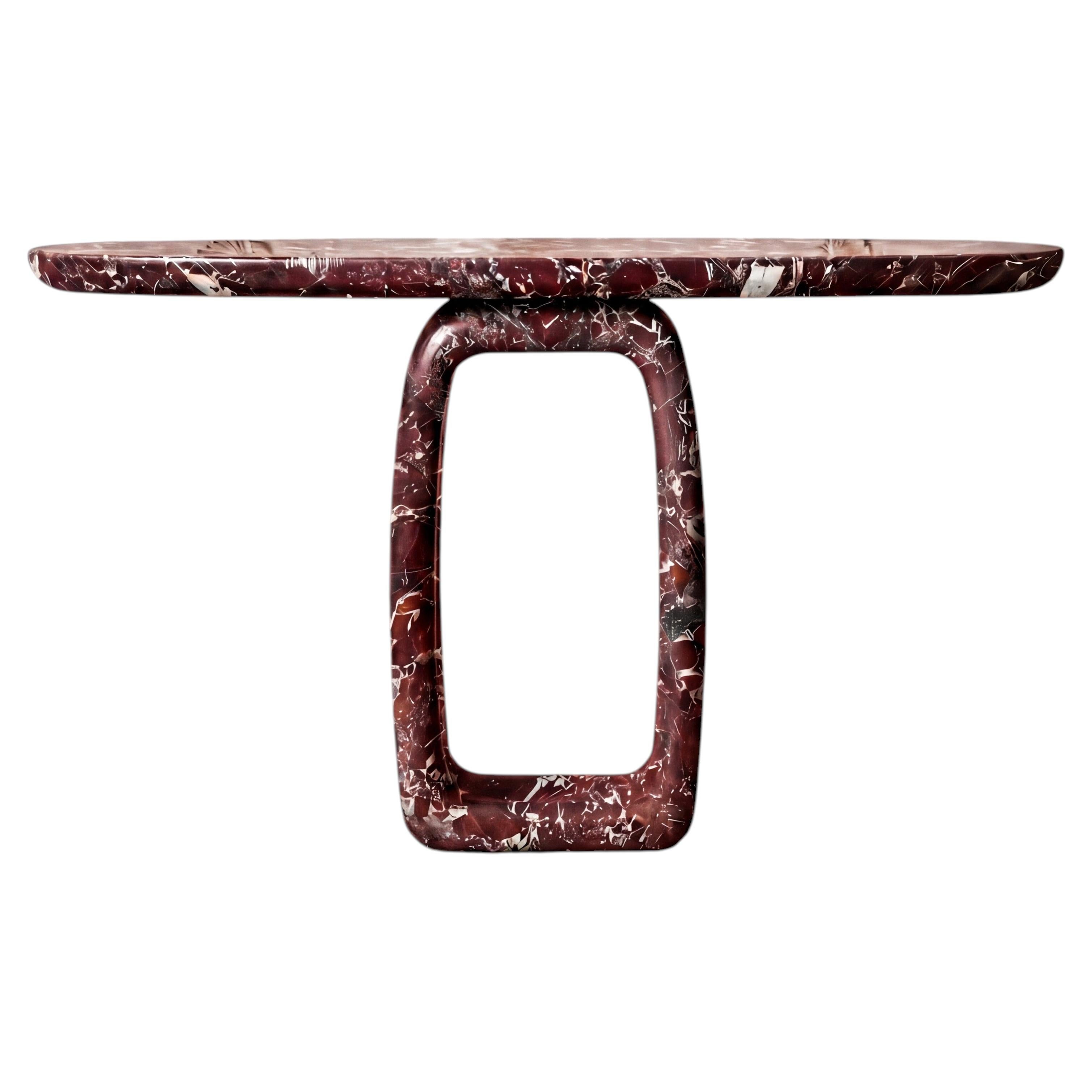 Sculptural Rosso Levanto Marble Console Table, Burgundy Marble Entryway Table