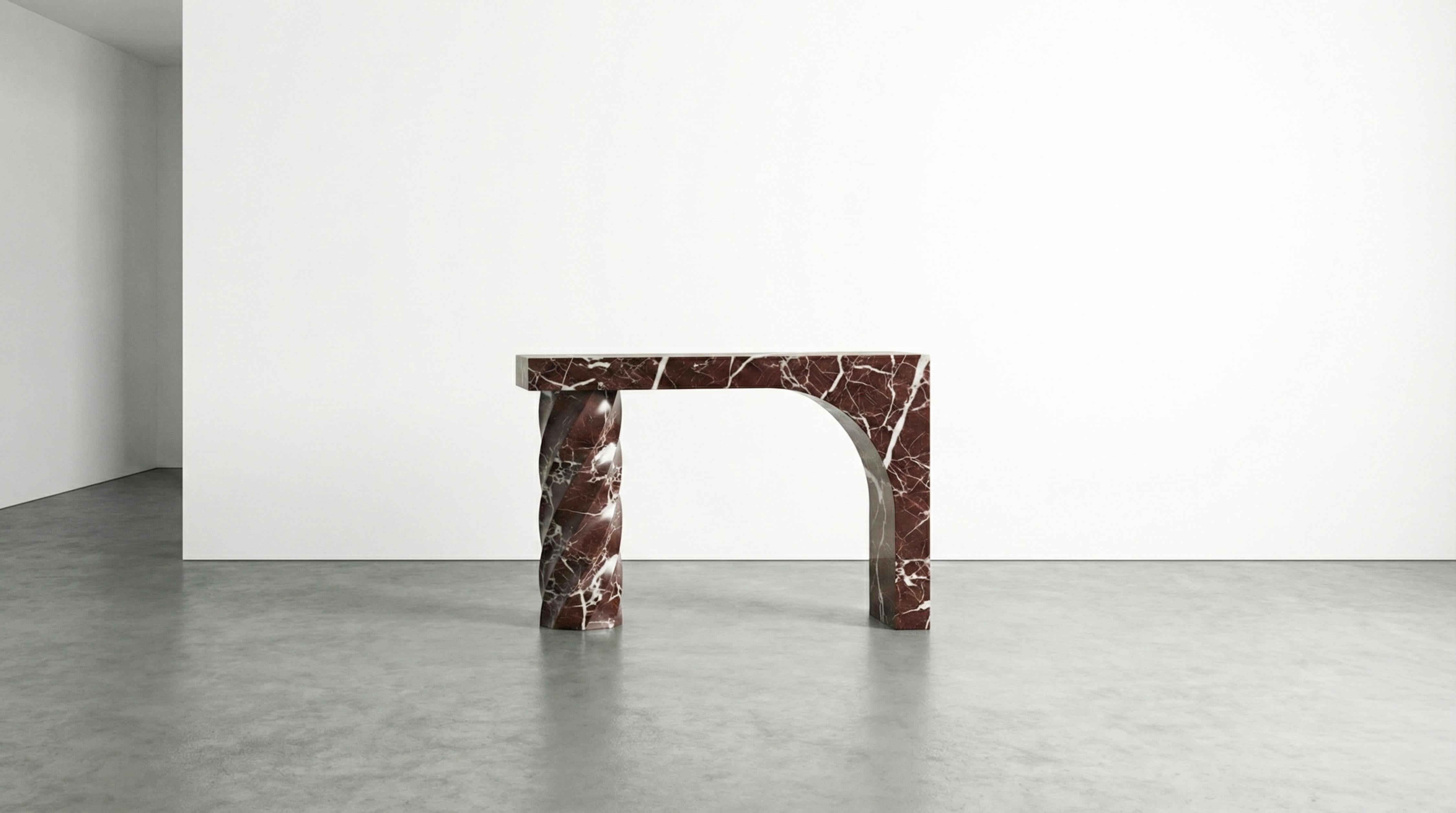 Vetro artistico Tavolo consolle scultoreo in marmo Rosso Levanto - Tavolo da ingresso personalizzato in marmo rosso in vendita