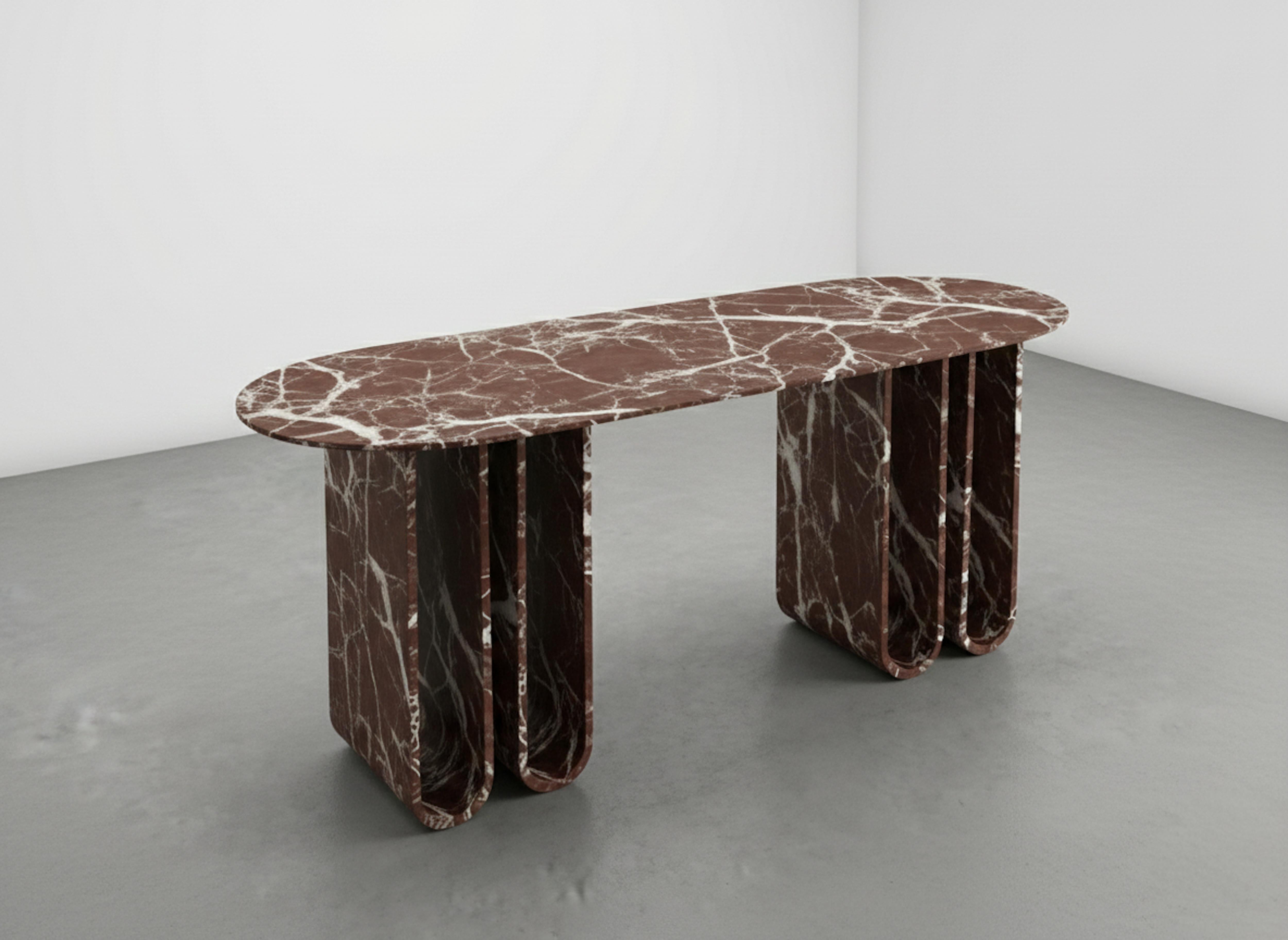 Carved Sculptural Rosso Levanto Marble Desk, Deep Red Natural Stone Custom Desk For Sale