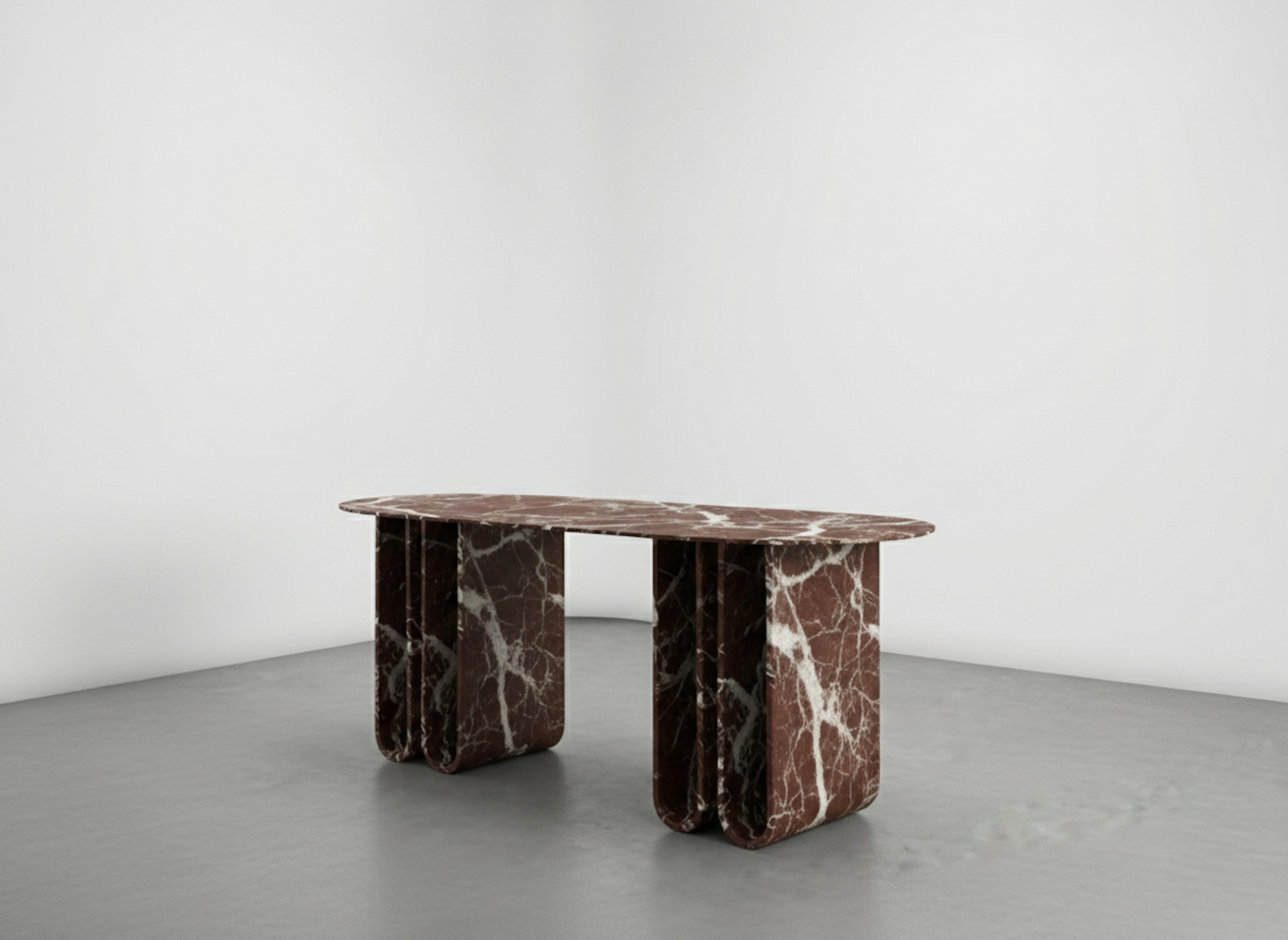 Sculptural Rosso Levanto Marble Desk, Deep Red Natural Stone Custom Desk In New Condition For Sale In İnegöl, TR