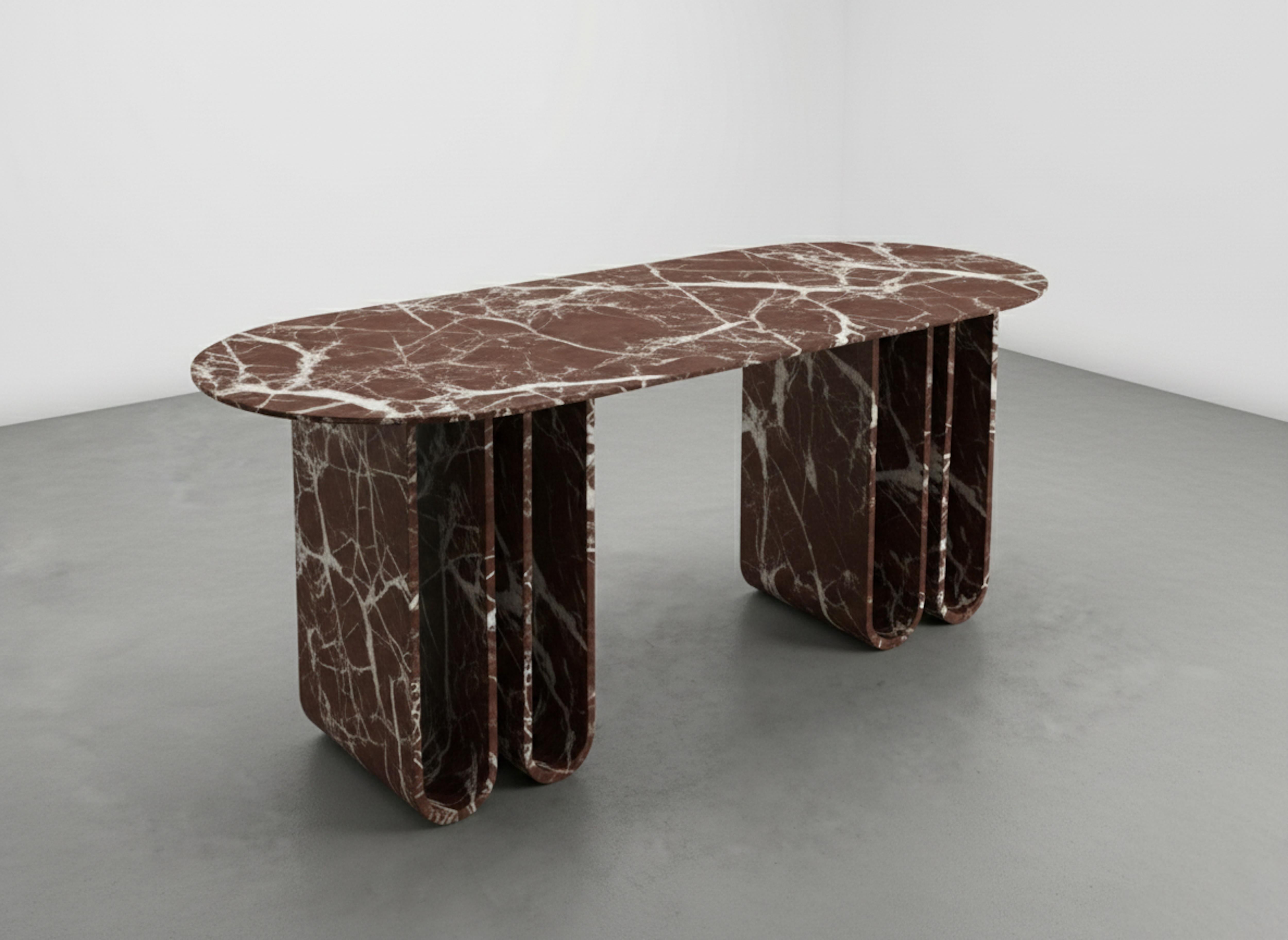 Contemporary Sculptural Rosso Levanto Marble Desk, Deep Red Natural Stone Custom Desk For Sale
