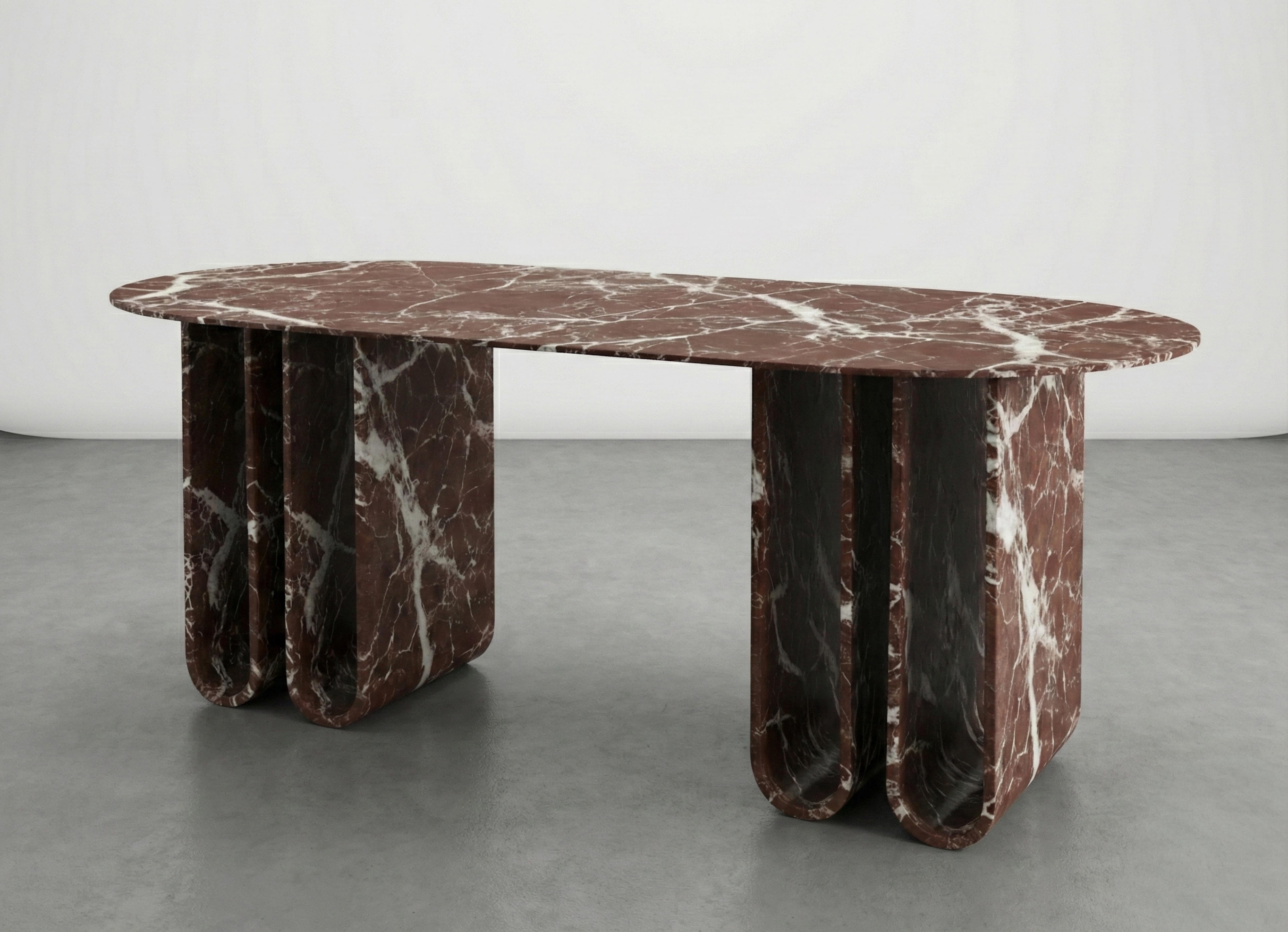 Travertine Sculptural Rosso Levanto Marble Desk, Deep Red Natural Stone Custom Desk For Sale