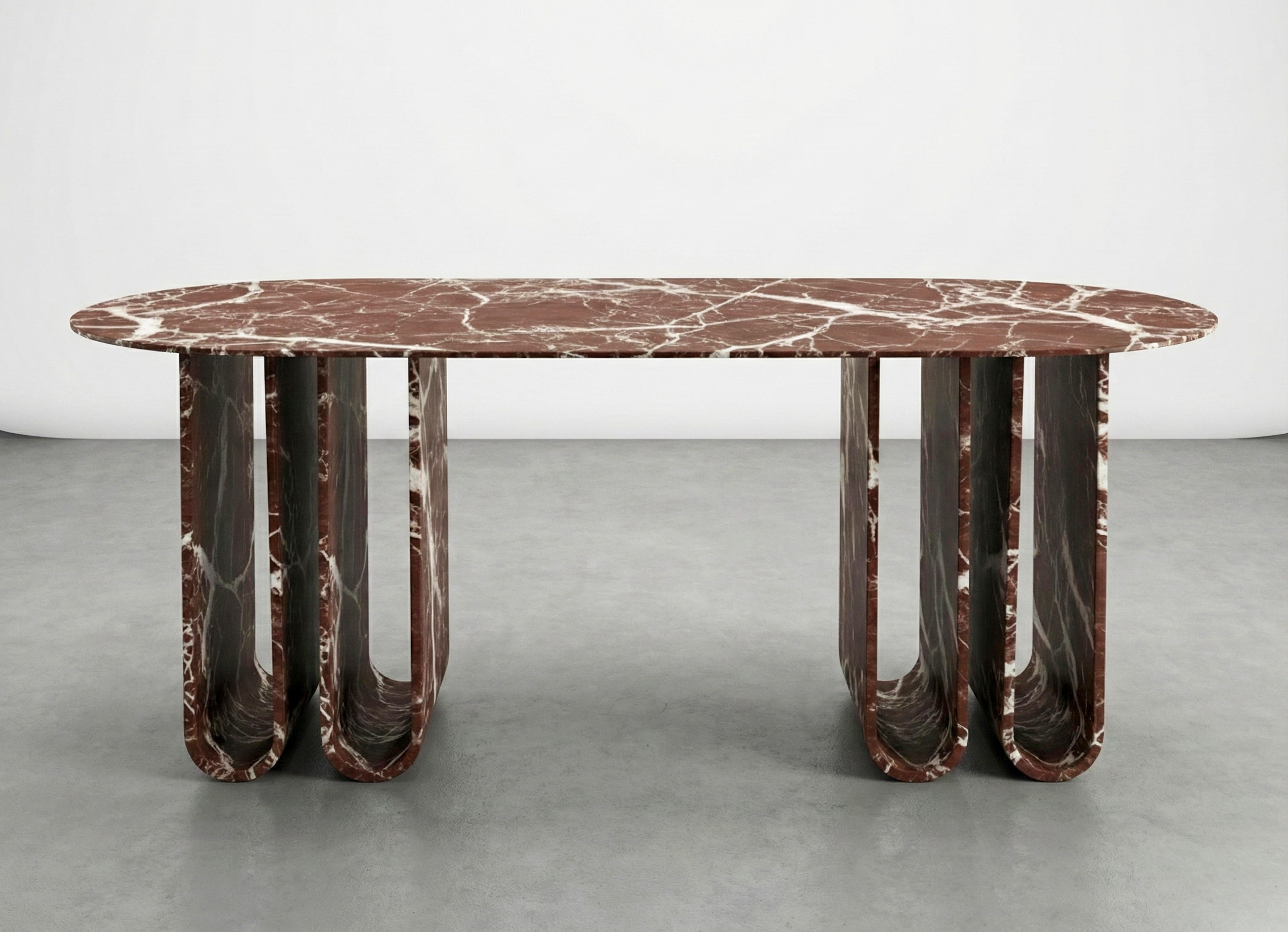 Sculptural Rosso Levanto Marble Desk, Deep Red Natural Stone Custom Desk For Sale 1