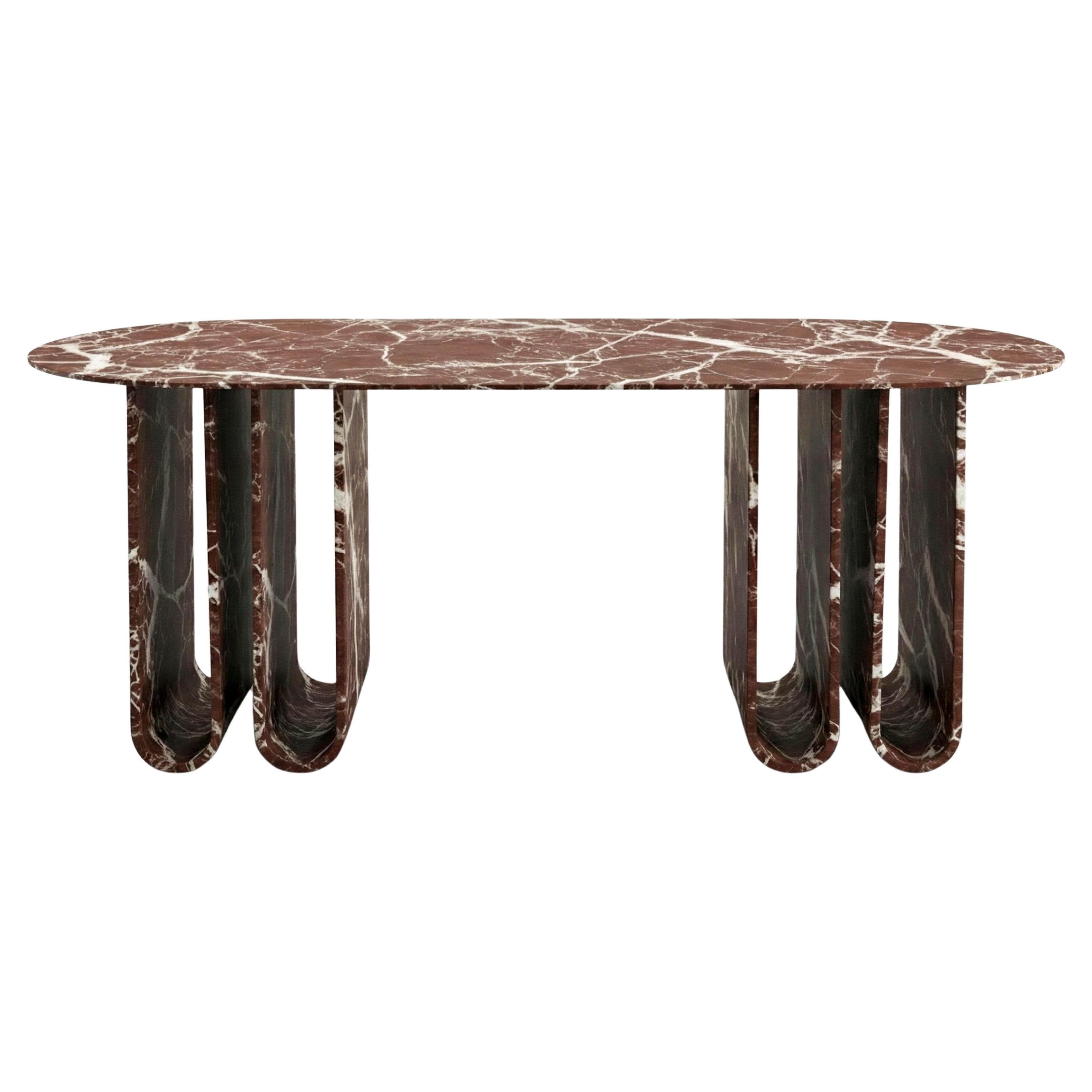 Sculptural Rosso Levanto Marble Desk, Deep Red Natural Stone Custom Desk For Sale