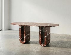 Sculptural Rosso Levanto Marble Dining Table - Deep Burgundy Stone Table