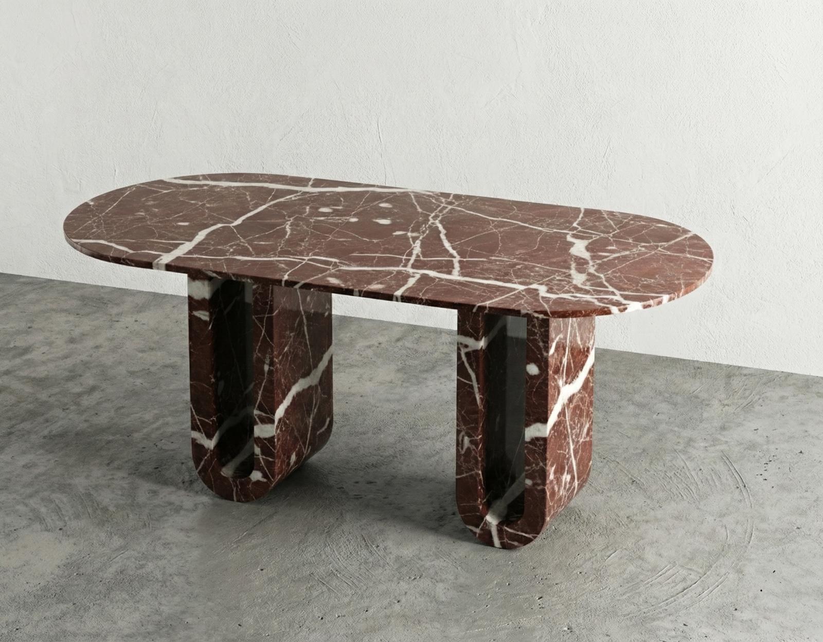 Sculpturale Table de salle à manger en marbre Rosso Levanto - Deep Burgundy Stone Table Neuf - En vente à İnegöl, TR