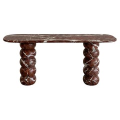 Sculptural Rosso Levanto Massive Console Table - Marble Entryway Table