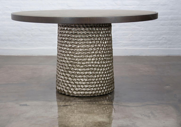 Sculptural Round Carved Wood and Fabric Game Table from Costantini