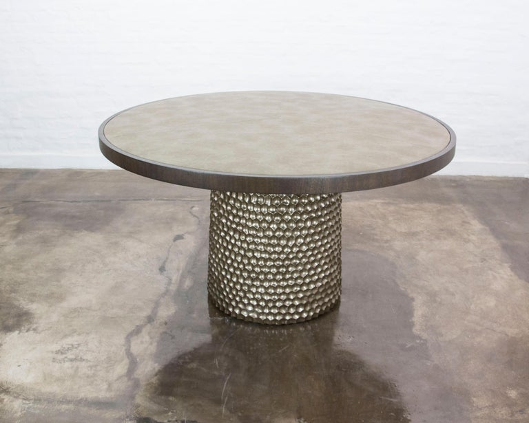 Sculptural Round Carved Wood and Fabric Game Table from Costantini